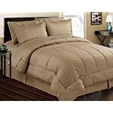 Luxury 350 Thread Count 100% Egyptian Cotton Comforter - 1pc Short Queen Size, 100 GSM Fiber Fill, Beige Stripe for RV & Camper - Ultra Soft Bedding for Cozy Sleep & Travel Comfort