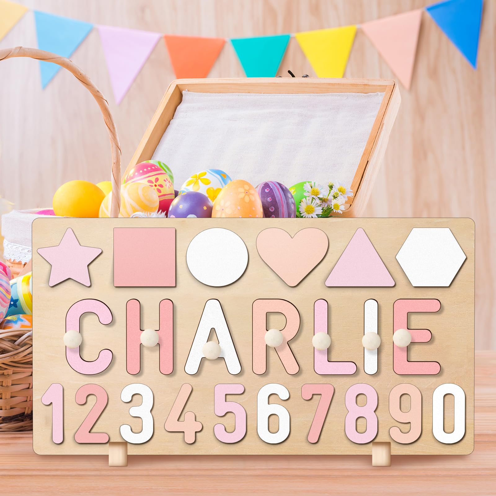 Custom Name Puzzle for Toddlers 1-3 Years - Personalized Wooden Learning Toy with Engraved Text | Easter Basket Stuffers, 1st Birthday Gift for Boys & Girls | Educational Baby Toy for Name Recognition & Early Learning - Perfect for Playtime, Nursery Decor & Holiday Gifting