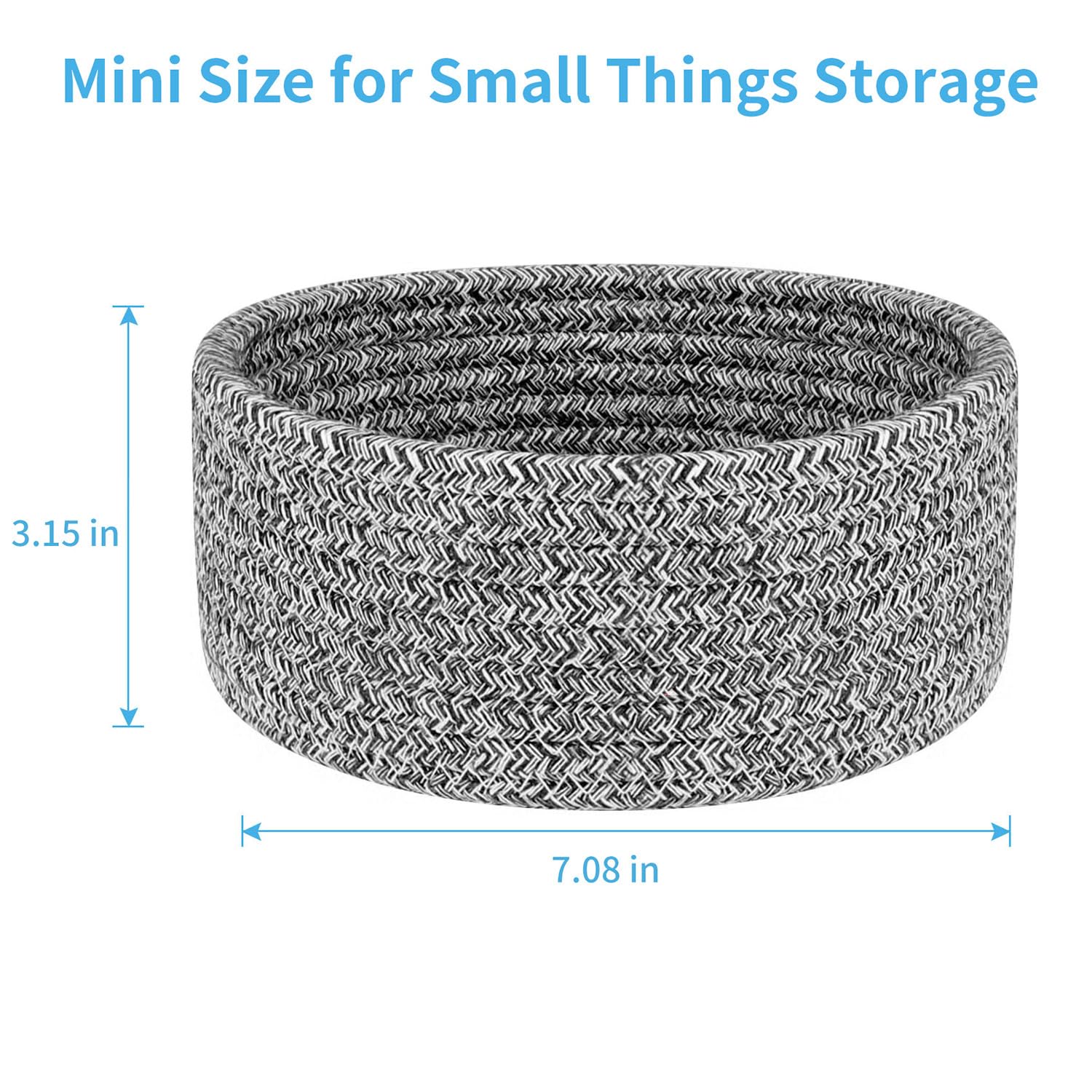 ABenkle 2 Pack Small Cotton Rope Woven Baskets - Mini Boho Storage Baskets for Nursery, Living Room, Bedroom & Shelf Decor - Empty Gift Basket in Mixed Grey - Perfect for Organizing Jewelry, Keys & Small Items
