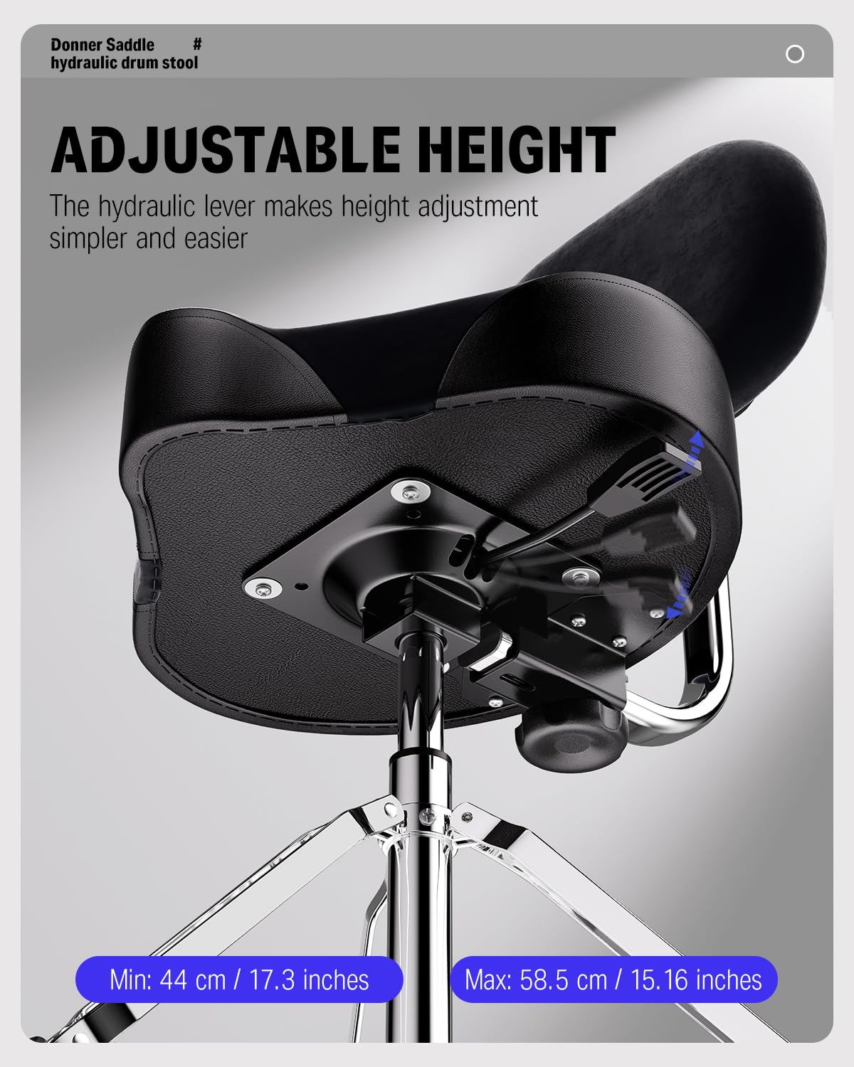 Donner Heavy Duty Hydraulic Drum Throne with Backrest - Adjustable Height Motorcycle Style Drum Seat for Adult Drummers (Black) | Perfect for Drum Practice, Live Performances & Studio Recording