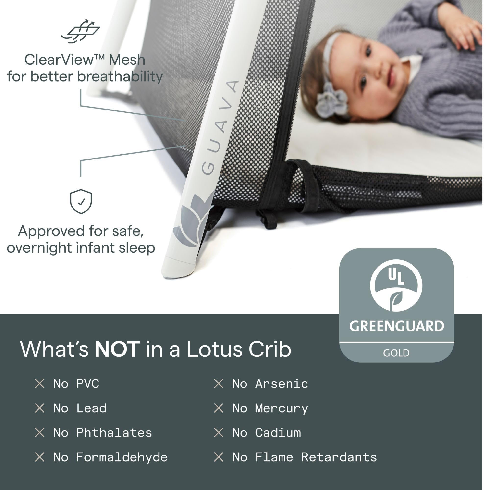 Guava Lotus Travel Crib - Lightweight Portable Baby Crib with Backpack Design | Safe Certified Playpen for Infants & Toddlers | Foldable Play Yard with Comfortable Mattress | Compact Travel Bed for Camping, Hotels & Airplane Travel