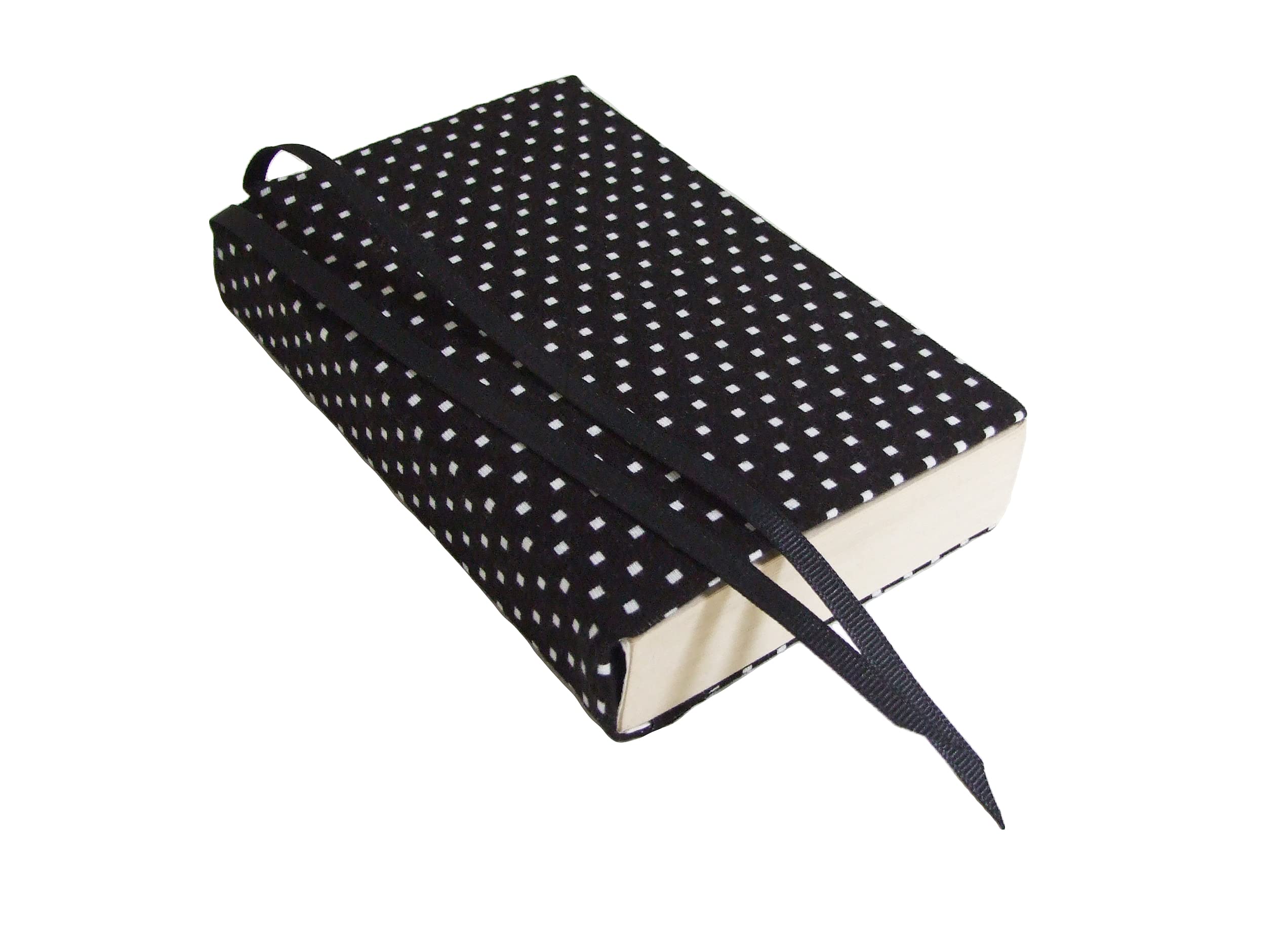 4 Inch Black Stretch Fabric Book Cover for Paperback & Hardcover - 4x6 SQUARE DOTS Design - Protective Book Sleeve for Mass Market Paperbacks & Small Books - Perfect for Adults, Travel, School & Office Use