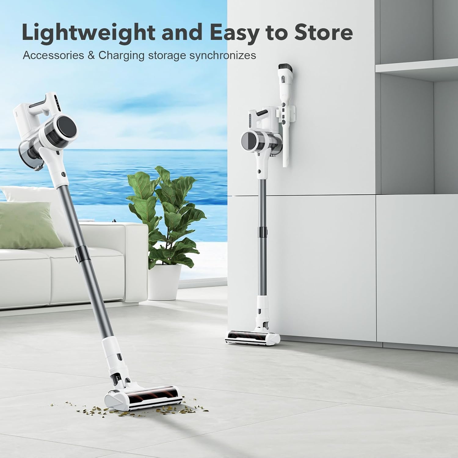 80,000RPM Cordless Vacuum Cleaner for Home - Powerful 2200mAh Battery with 35 Min Runtime, 2 Speed Modes & Adjustable Tube Height, Lightweight Stick Vacuum with Detachable Parts (Snow White) - Perfect for Hardwood Floors, Carpets, Pet Hair and Quick Cleanups