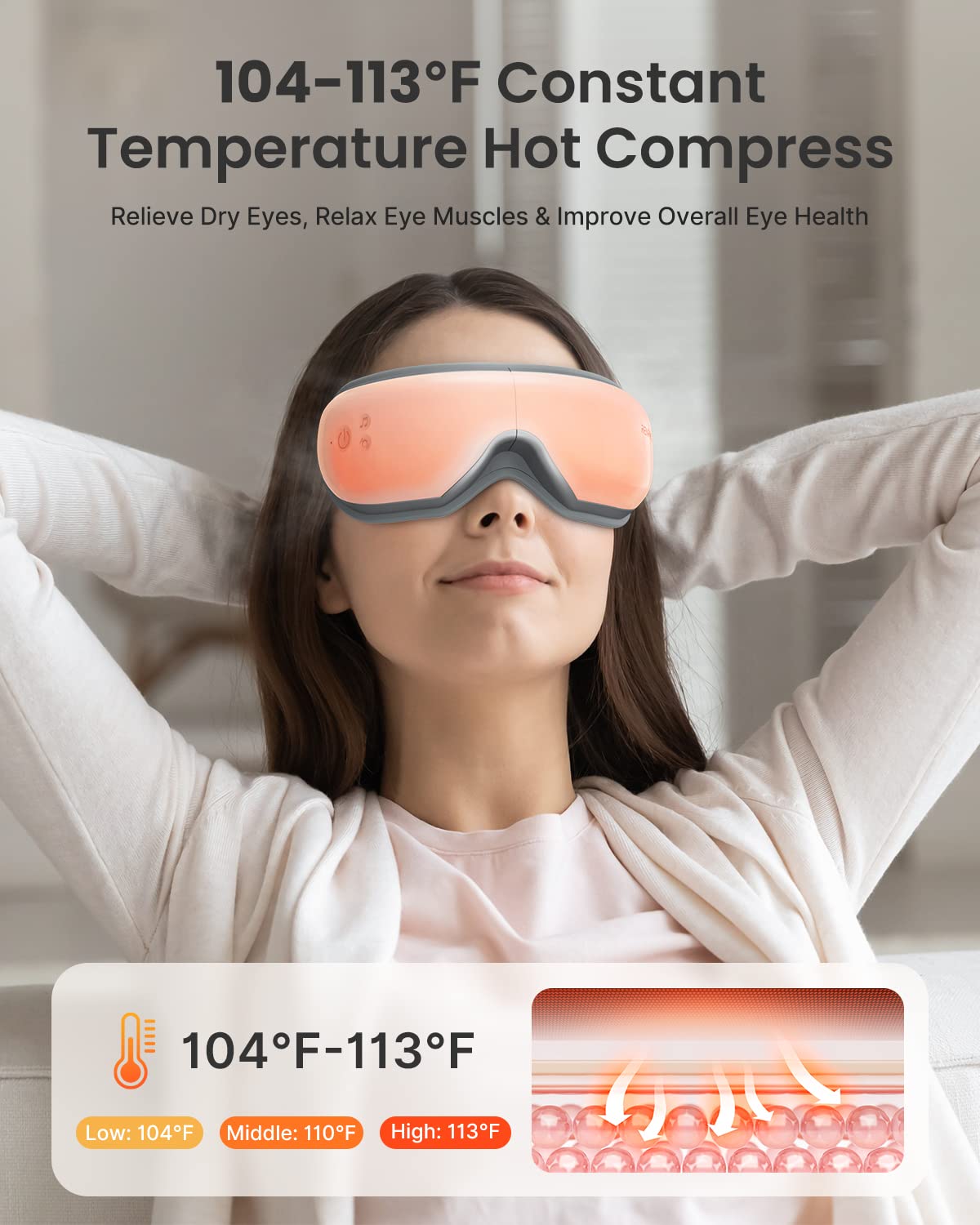 RENPHO FSA/HSA Eligible Smart Eye Massager with Bluetooth App Control - Relieves Migraine, Eye Strain & Dry Eyes - Adjustable DIY Massage Modes - Perfect for Relaxation, Sleep Aid & Birthday Gifts
