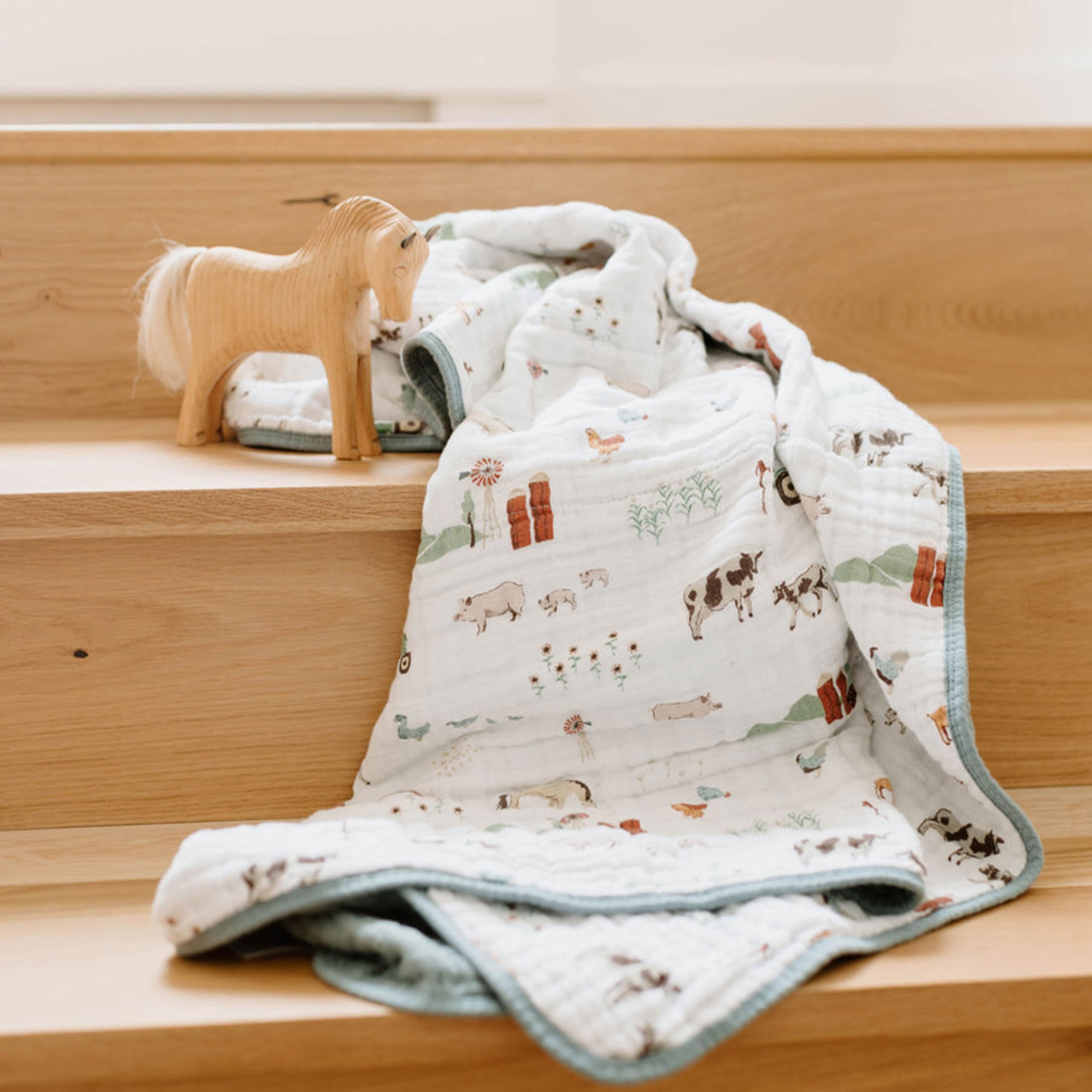 Little Unicorn Original Cotton Muslin Baby Blanket - Soft Farmyard Print Swaddle & Nursing Cover for Newborns, Infants & Toddlers | Perfect for Nursery, Stroller & Photo Shoots