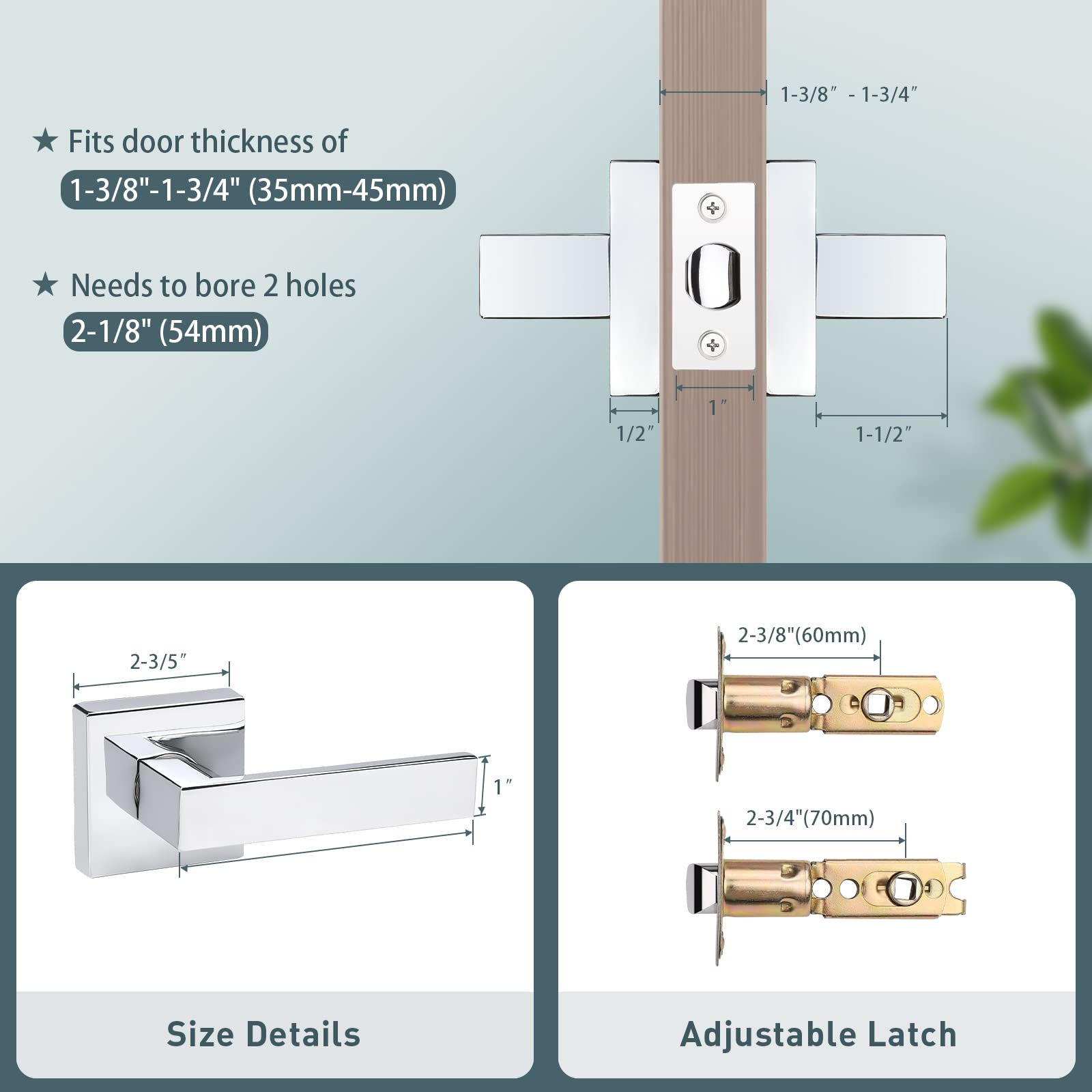 4 Pack Keyless Passage Door Levers in Polished Chrome - Heavy Duty Square Interior Door Handles for Closet, Hallway & Bedroom (Easy Installation, Smooth Operation)