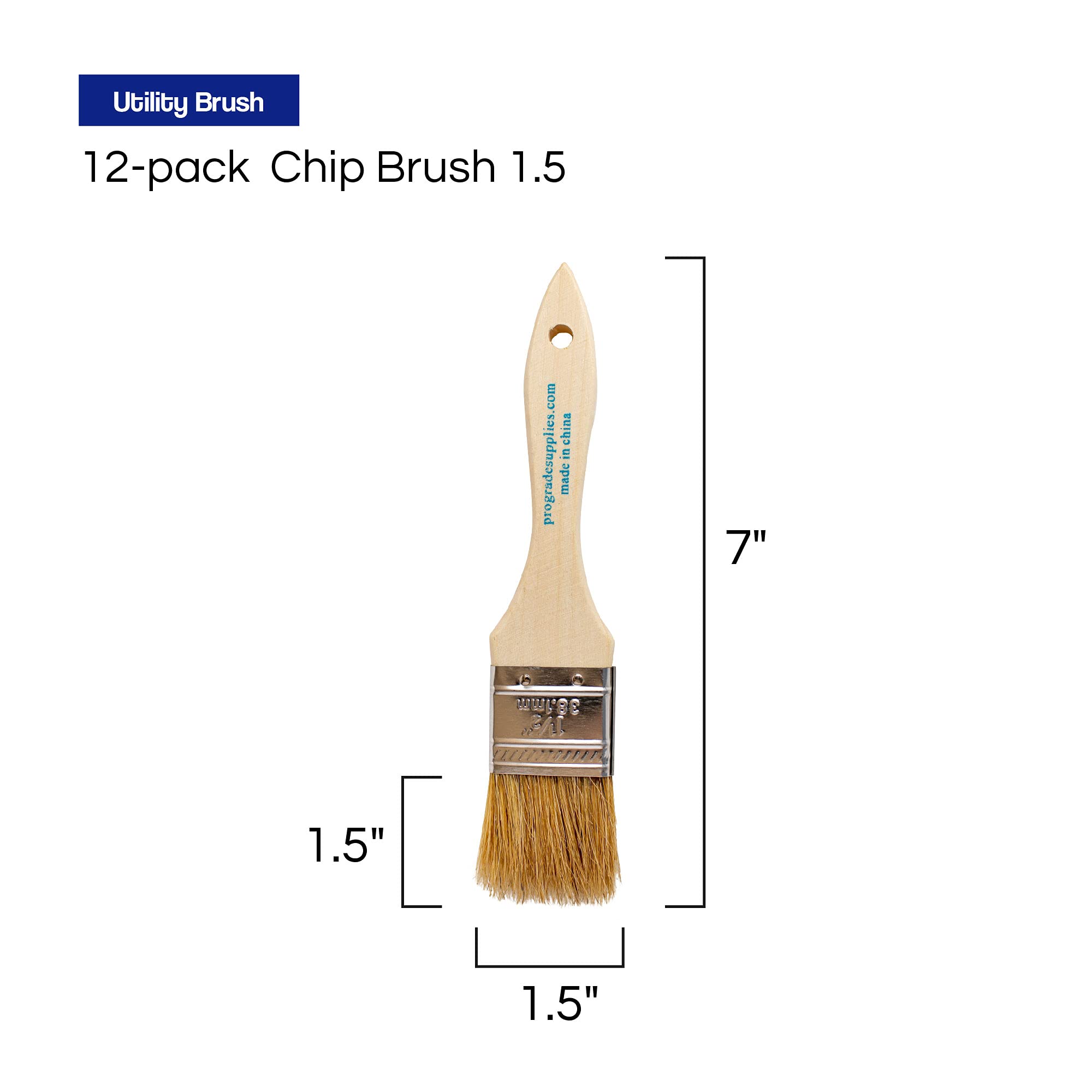 Pro Grade 1.5 Inch Chip Paint Brushes - Pack of 12 Light Brown Artist Brushes for Oil, Acrylic & Watercolor Painting - Perfect for Canvas, Wood & DIY Crafts