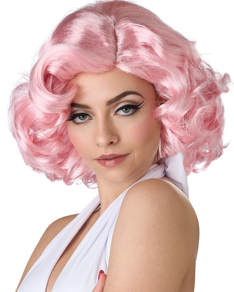 50s Hollywood Glamour Short Curly Pink Wig - Vintage Retro Costume Wig for Cosplay, Halloween, Parties & Themed Events