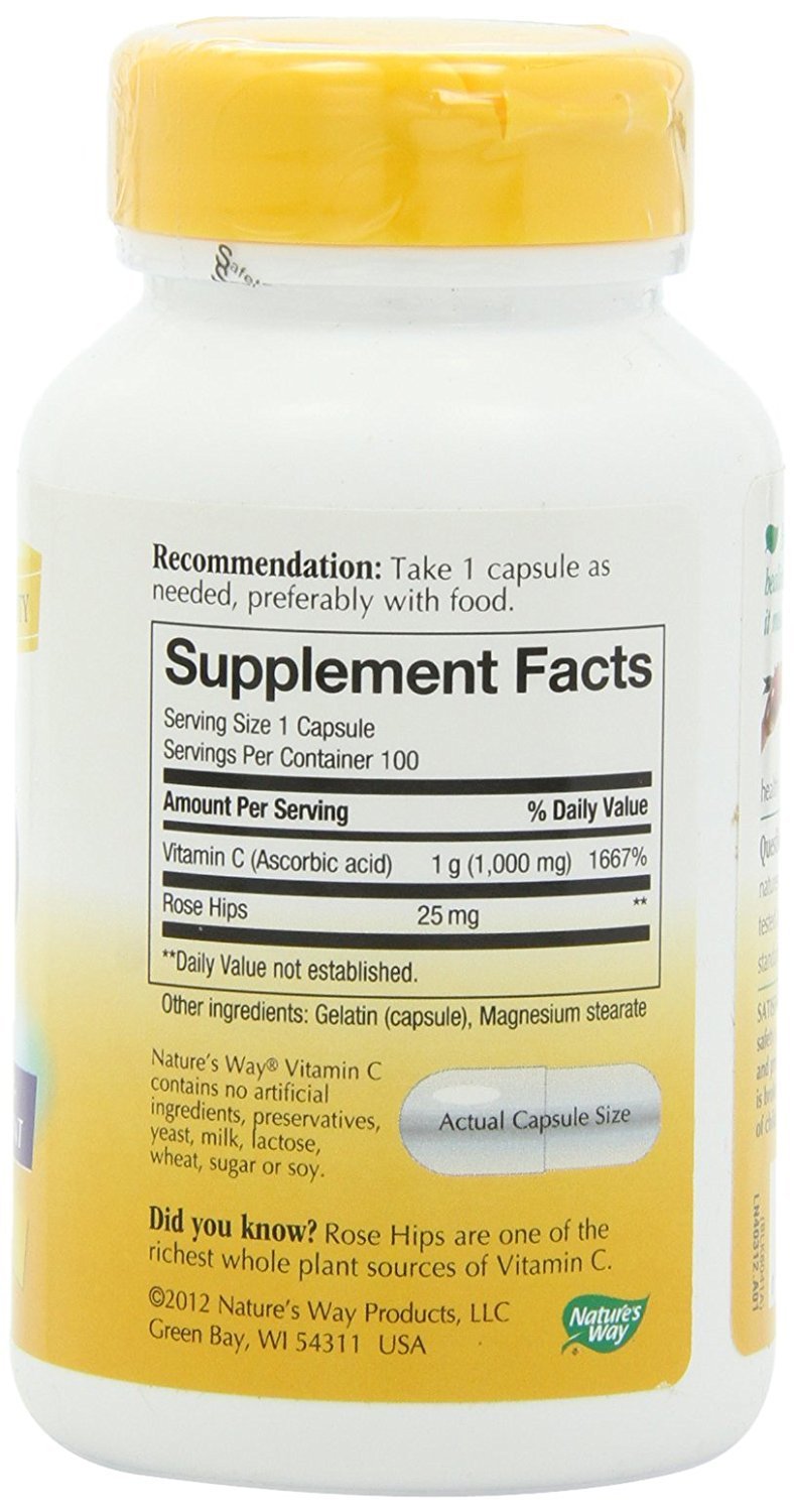 Nature's Way Vitamin C with Rose Hips - 100 Capsules | Immune Support & Antioxidant Boost | Daily Supplement for Adults & Kids