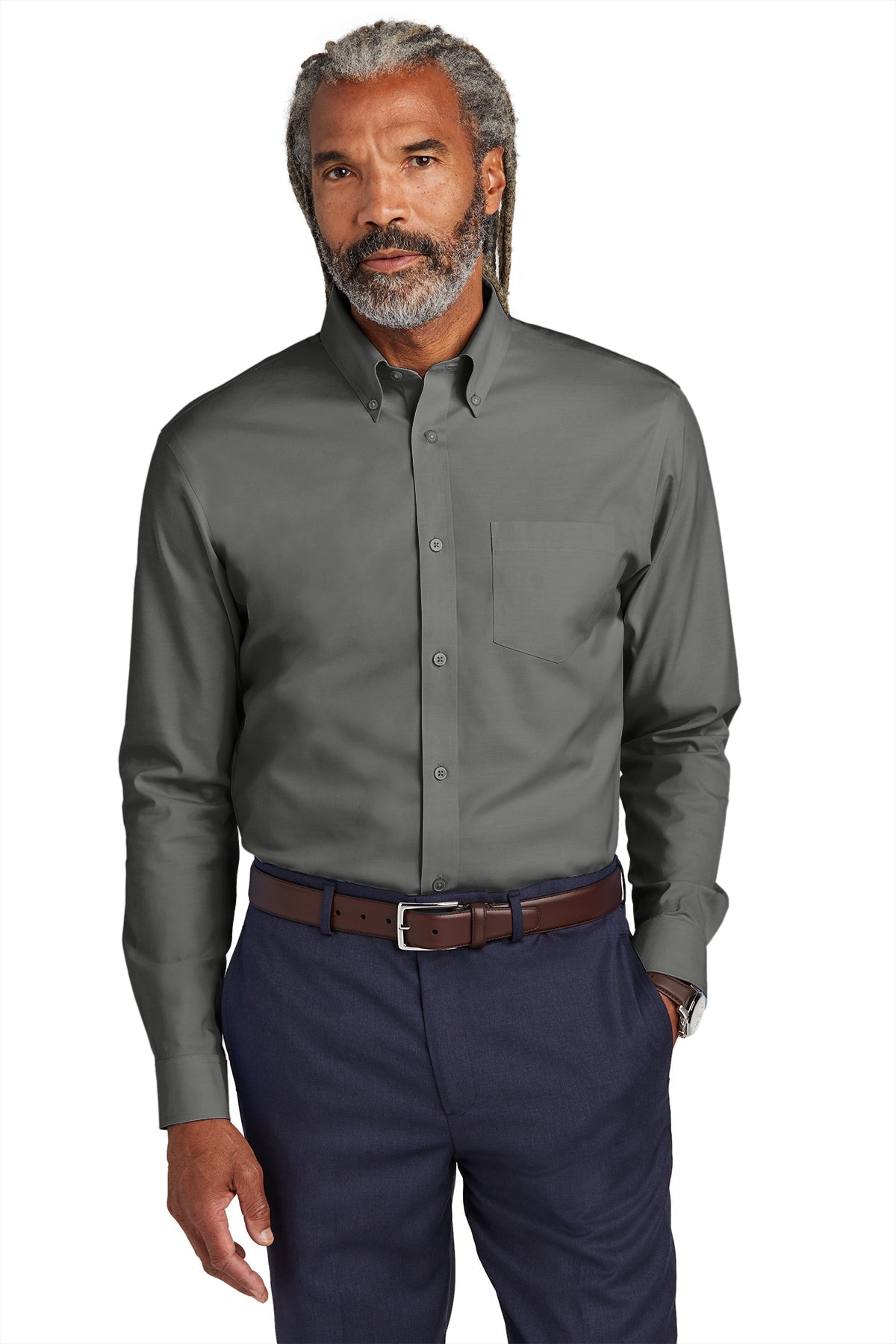 Brooks Brothers Tall Wrinkle-Free Stretch Pinpoint Custom Dress Shirts for Men - Deep Black - Perfect for Business Meetings & Formal Occasions