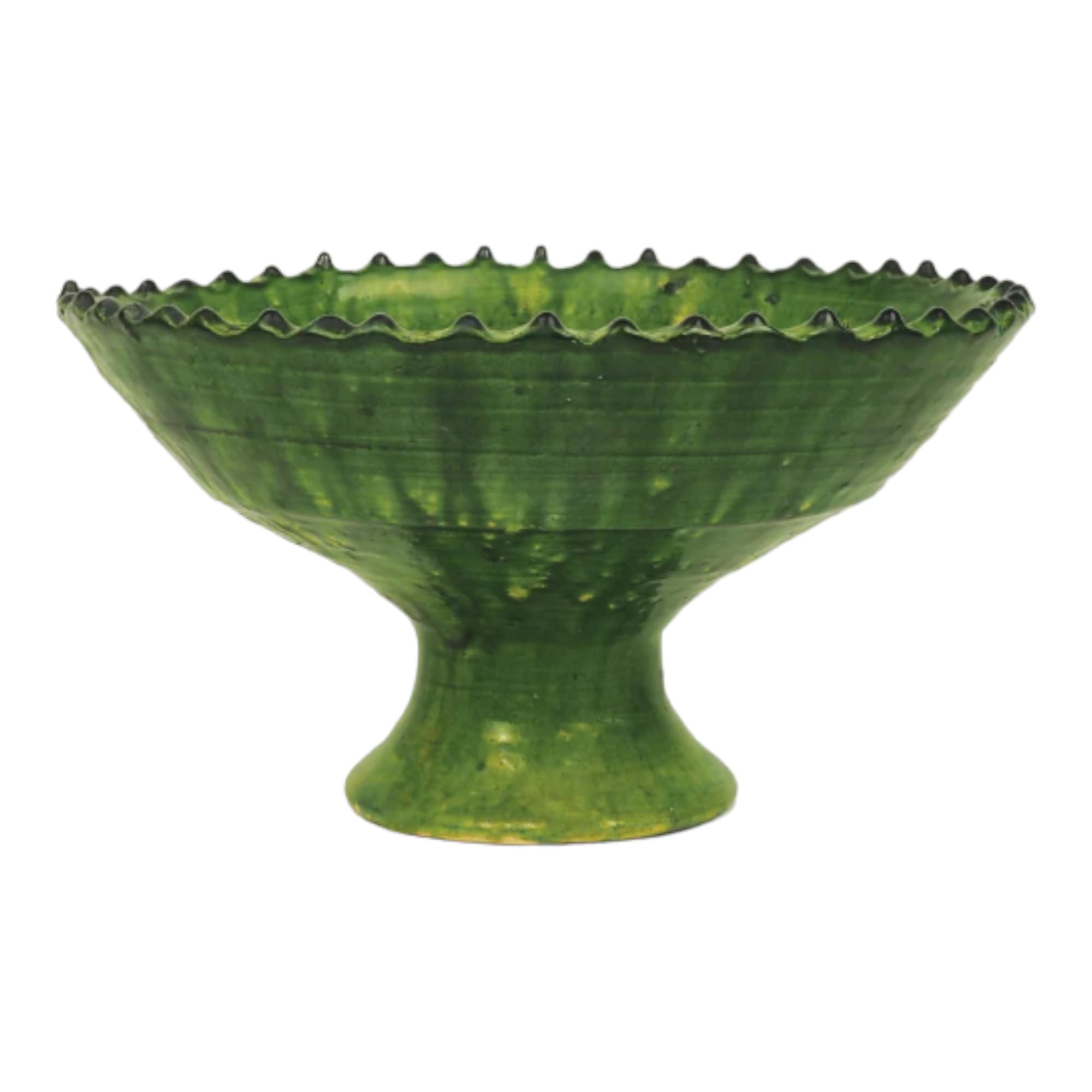 Large Green Moroccan Glazed Ceramic Serving Bowl - 9.8 Inch Footed Tamegroute Bowl for Home Decor & Dining - Perfect for Soups, Salads, and Table Centerpieces