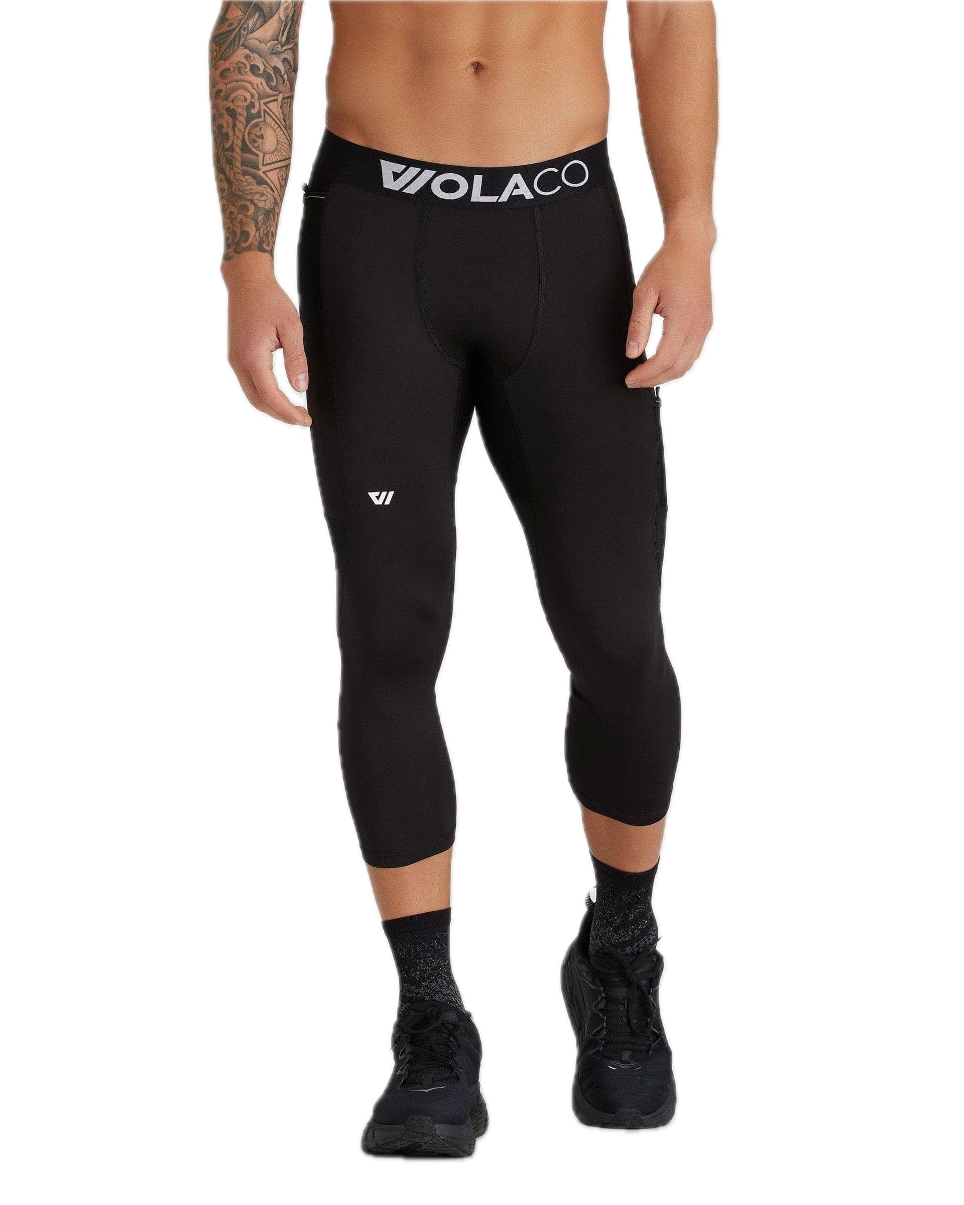 WOLACO Fulton 3/4 Compression Pants for Men - Athletic Baselayer Running Tights - Moisture Wicking Workout Leggings for Gym, Jogging & Outdoor Sports