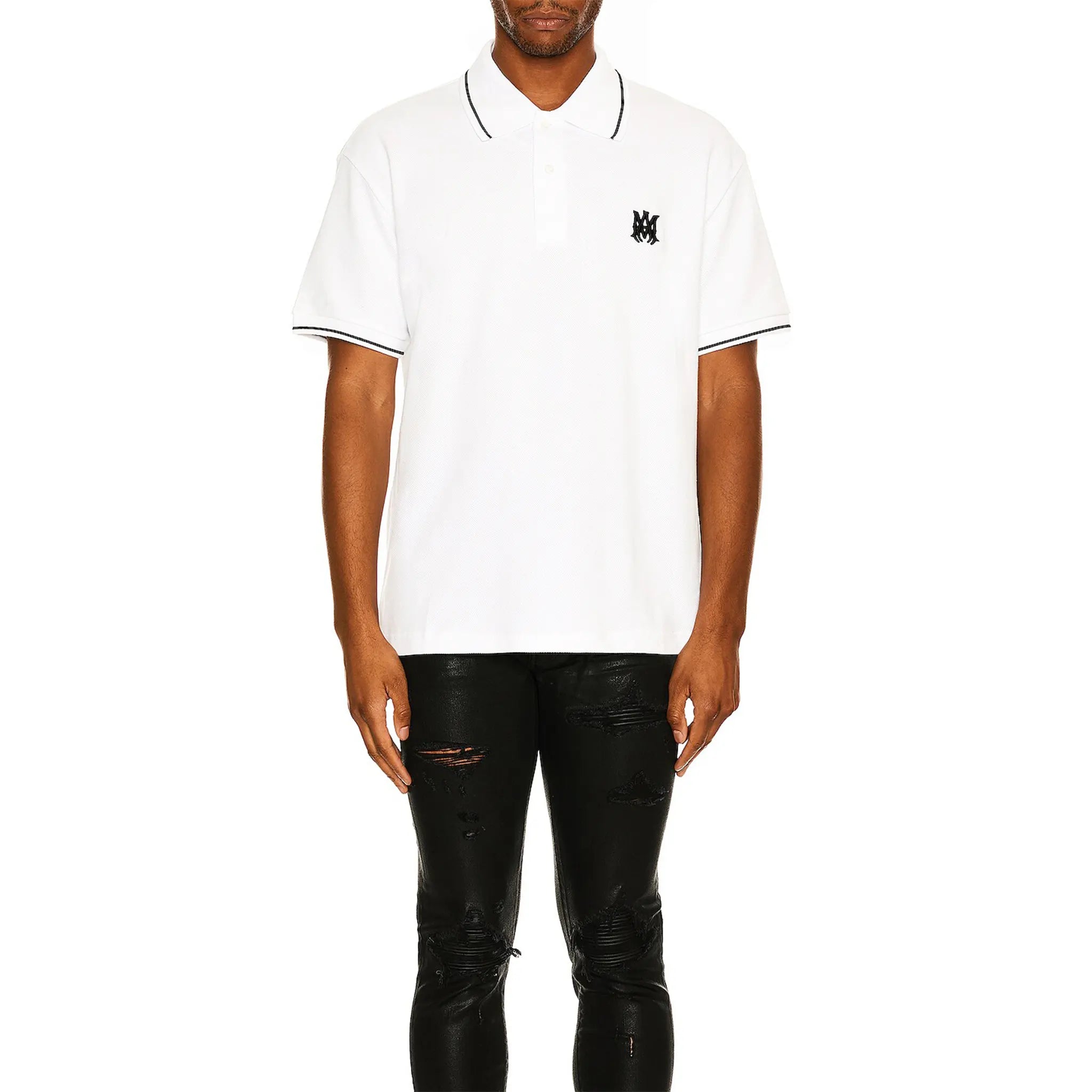 Amiri Men's Solid White Short Sleeve Polo Shirt - Casual Summer Outfit for Beach, Golf & Streetwear Fashion