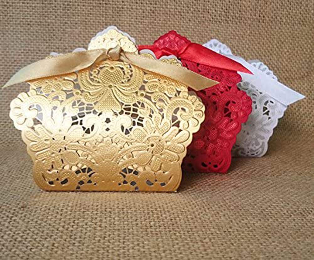 150 Gold/Red/White Wedding Favor Candy Boxes - Elegant Wedding Party Favors, Bridal Shower Gifts & Decoration - Perfect for Wedding Receptions, Anniversary Celebrations and Special Events