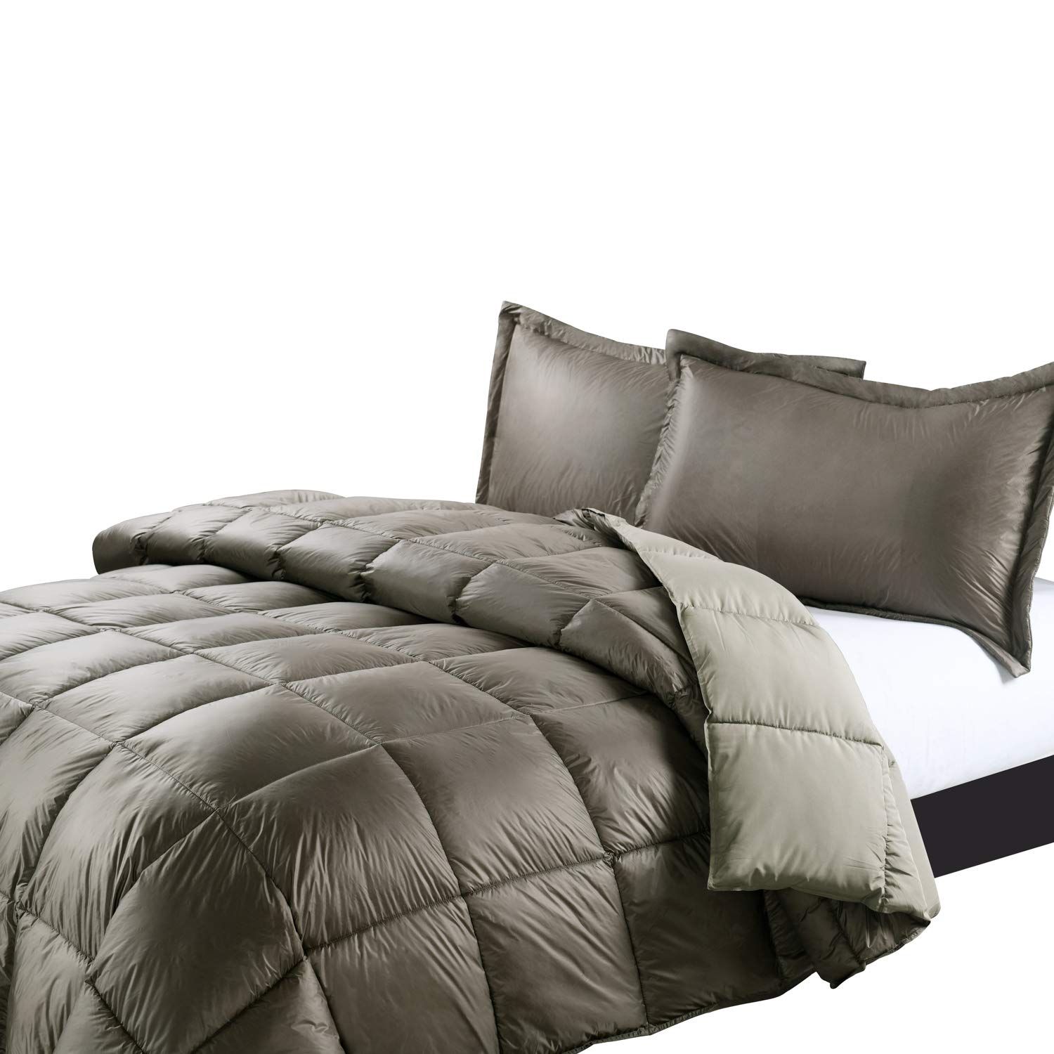 PUFF High Loft Down Comforter - Water Resistant All-Season Duvet Insert with Durable Nylon Cover - Full/Queen Size in Taupe - Perfect for Bedroom, Guest Room & Outdoor Camping