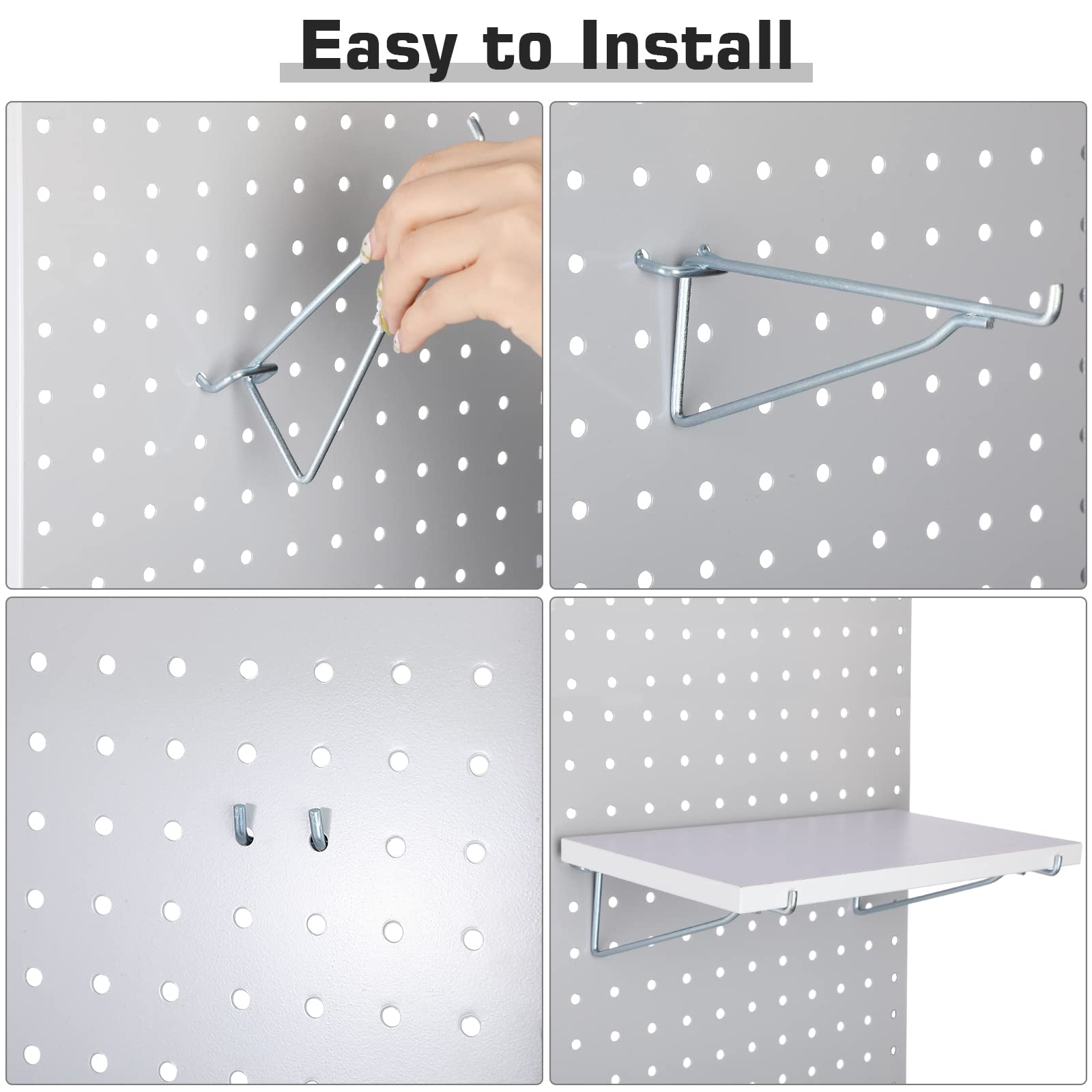 Blulu 4-Piece Large Pegboard Shelf Kit - Durable Fiberboard Pegboard Shelving with Stain-Resistant Storage Brackets - Wall Organizer for Garage, Kitchen & Workshop (10 x 5.7 Inches, White) - Perfect for Tools, Spices & Craft Supplies Storage