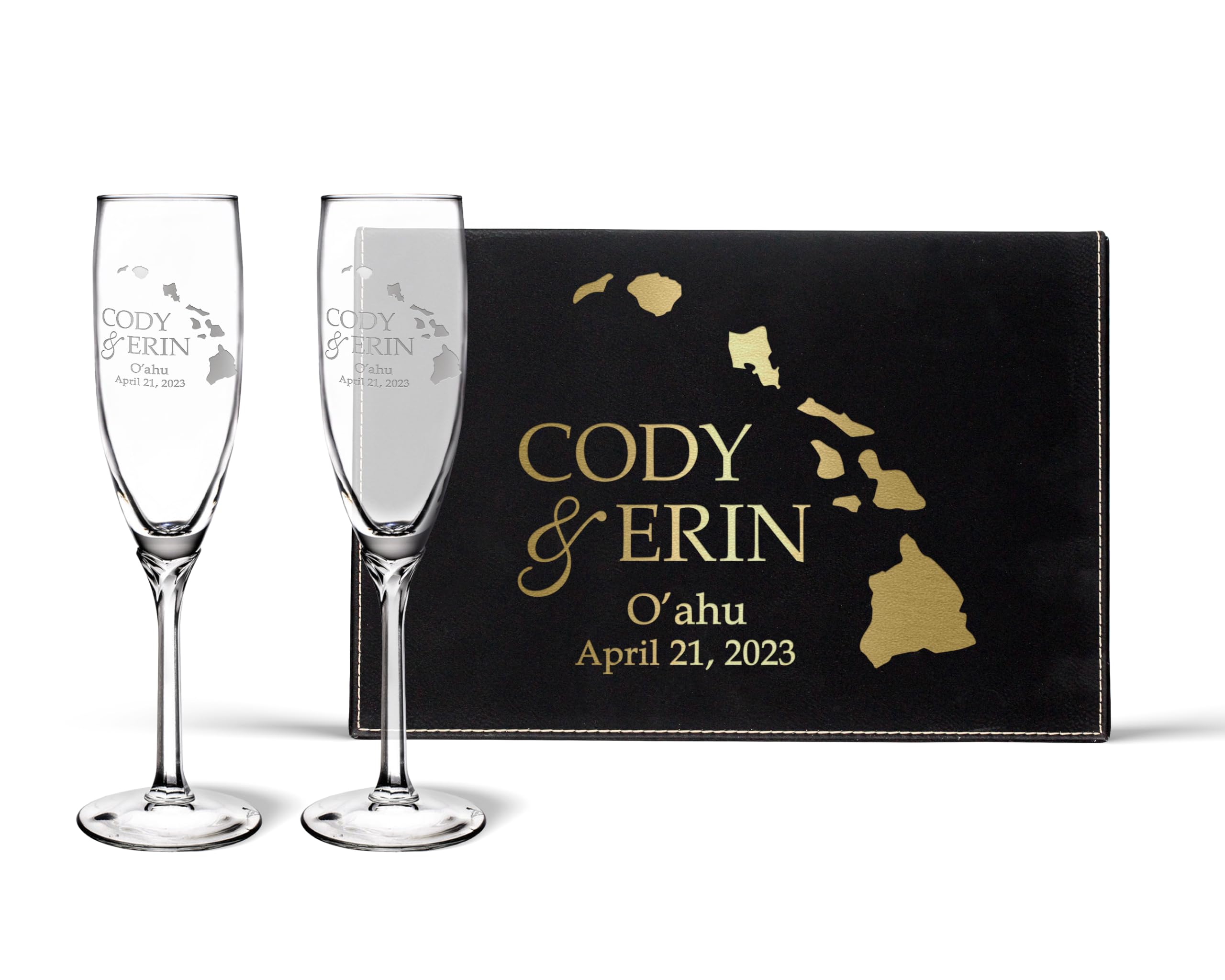 Personalized Hawaiian Islands Champagne Flutes for Wedding & Couples - Hawaii, Maui, Oahu Island Wedding Gift with Faceted Stem & Keepsake Box - Perfect for Anniversaries, Bridal Showers, and Romantic Celebrations