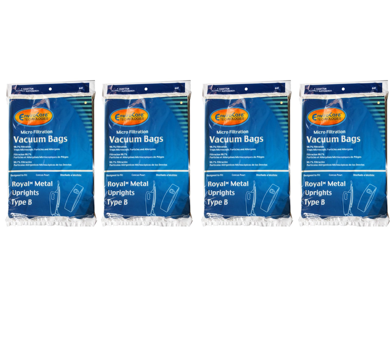 EnviroCare Replacement Micro Filtration Vacuum Cleaner Dust Bags - 12 Pack for Royal Upright Type B Vacuums | HEPA Filter | Allergy & Pet Hair Reduction | Ideal for Home Cleaning & Allergen Control