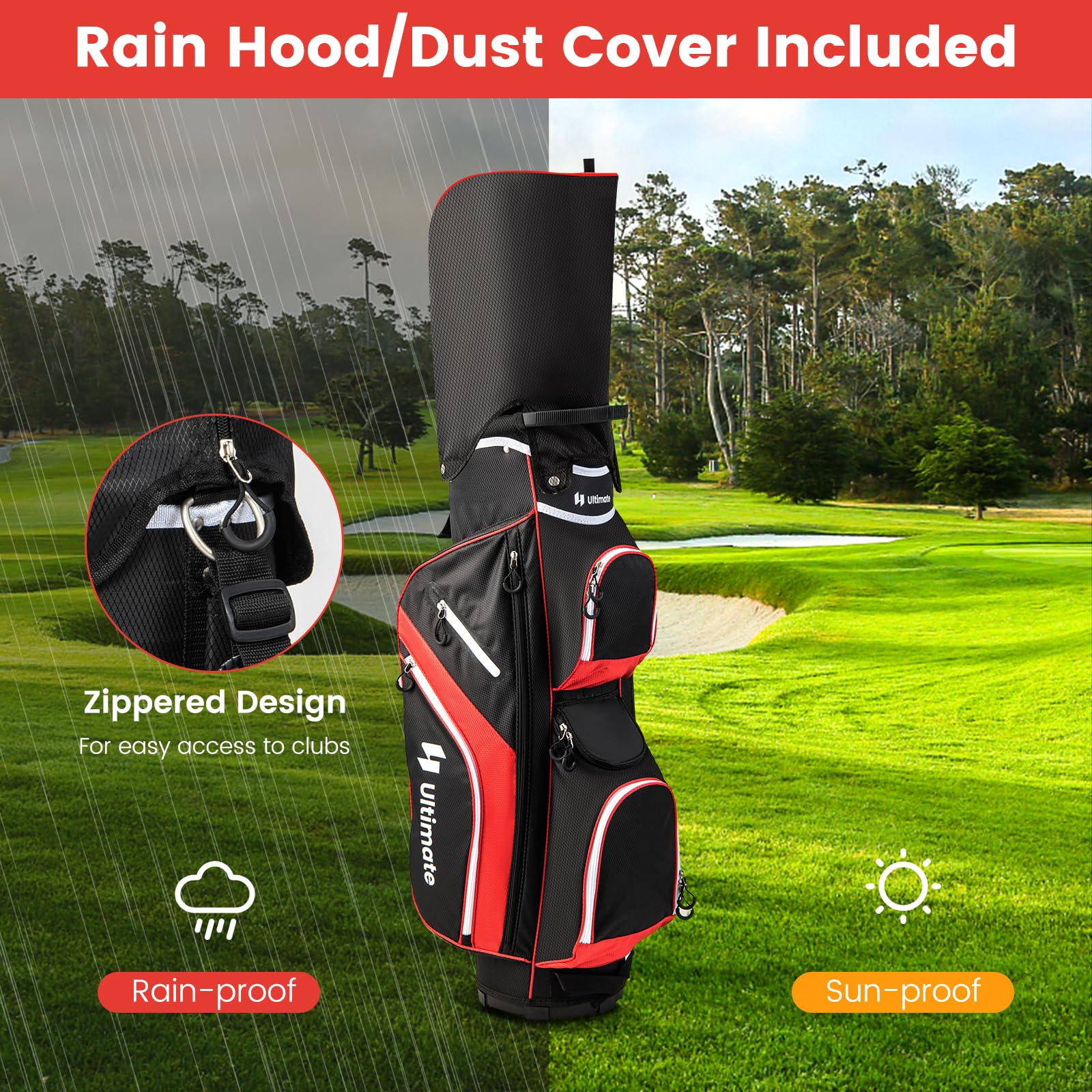 Tangkula 14-Way Golf Cart Bag - Lightweight Golf Club Organizer with 9 Pockets, Cooler Compartment, Umbrella Holder & Rain Hood - Durable Dual Strap Carry Bag for Men & Women - Perfect for Golf Courses, Driving Ranges & Country Clubs