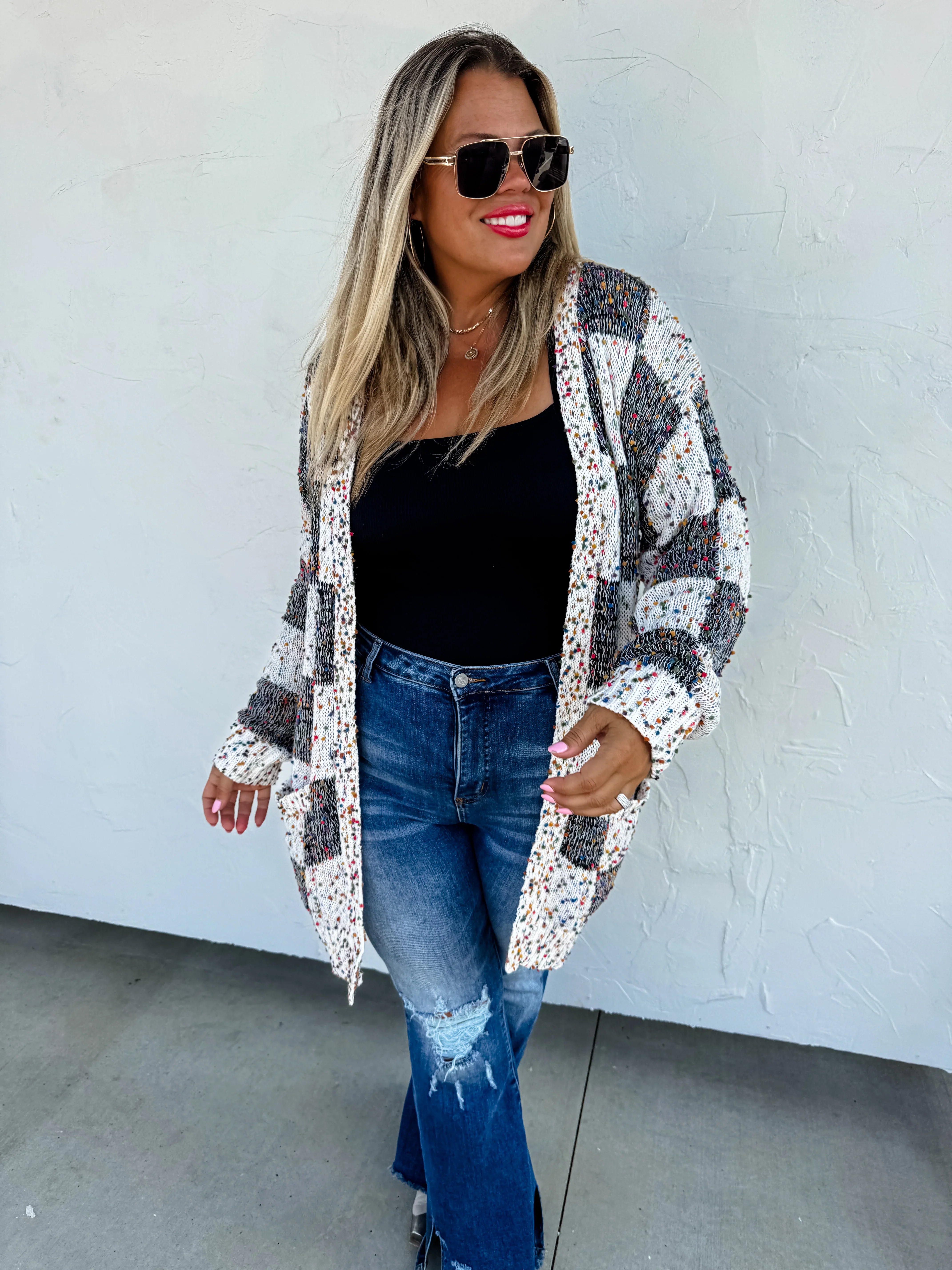 PREORDER: Stylish Checkered Miley Dot Cardigan for Women - 4 Trendy Colors | Perfect for Casual Outfits, Office Wear & Cozy Evenings