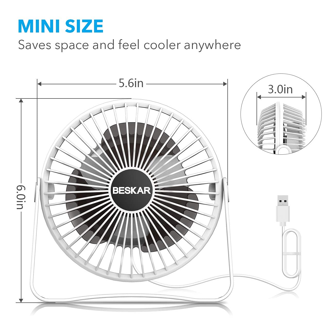 2-Pack Small Desk Fan & Clip-On Fan - Portable USB Mini Fan for Office, Home, Bedroom - Quiet Cooling Fan for Work, Study & Travel - White