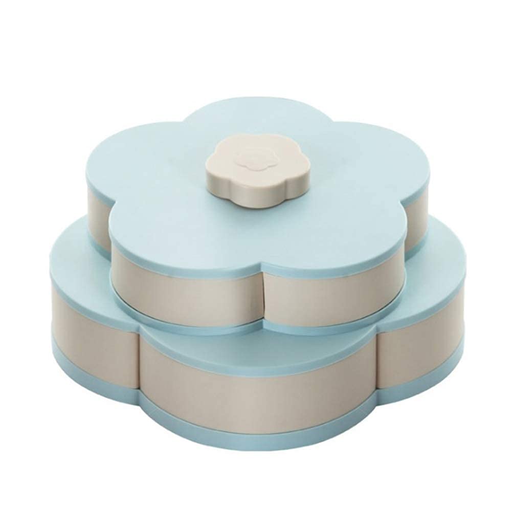 10-Compartment Rotating Petal Snack Tray - Candy Nut Serving Container, Fruit Plate & Food Storage Box - Plastic Display Tray for Parties, Baby Showers & Home Decor (Blue)