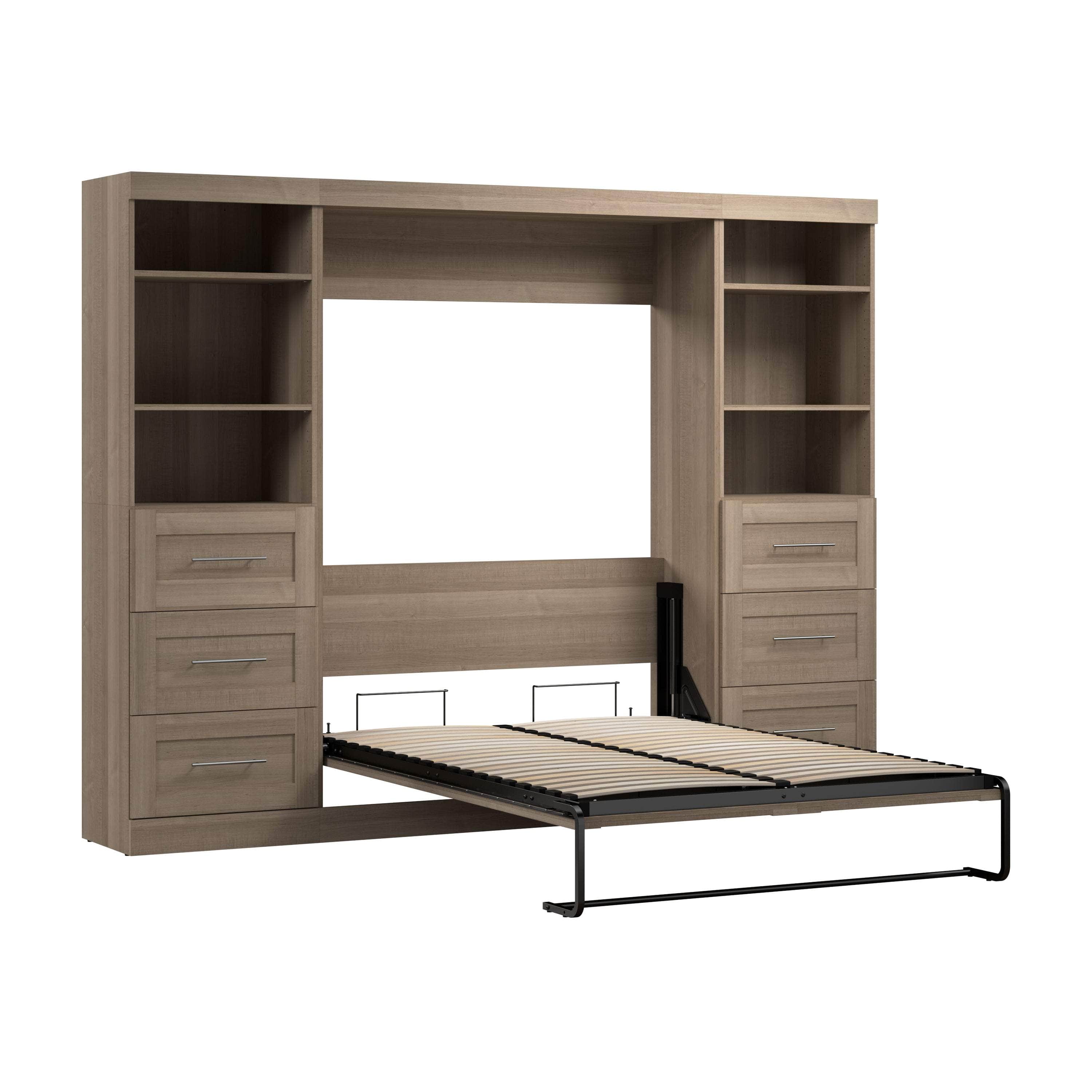 Pur Full Murphy Wall Bed with 2 Storage Units & Drawers (109W) - 7 Color Options for Space-Saving Home Office, Guest Room & Small Apartments