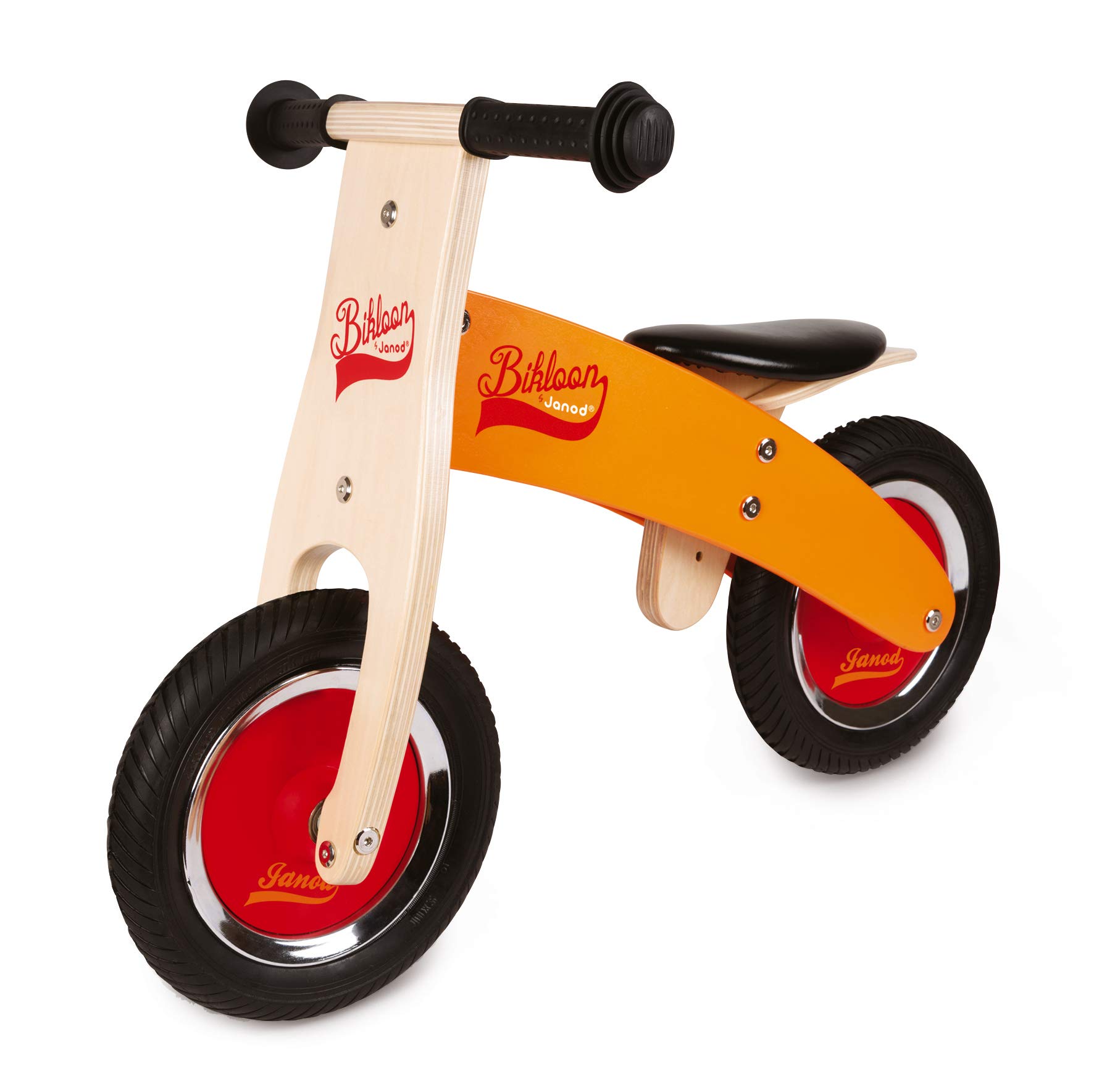 Janod Wooden Balance Bike for Toddlers - Little Bikloon First Bike in Orange & Red - Learn Balance & Independence - Ages 2+ (J03263) - Perfect for Outdoor Play, Park Rides & Early Childhood Development