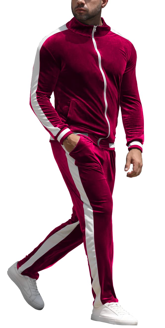 Men's Velour Tracksuit Set - Full Zip Jogging Suit with Jacket & Pants | 2-Piece Athletic Workout Outfit for Gym, Running & Casual Wear