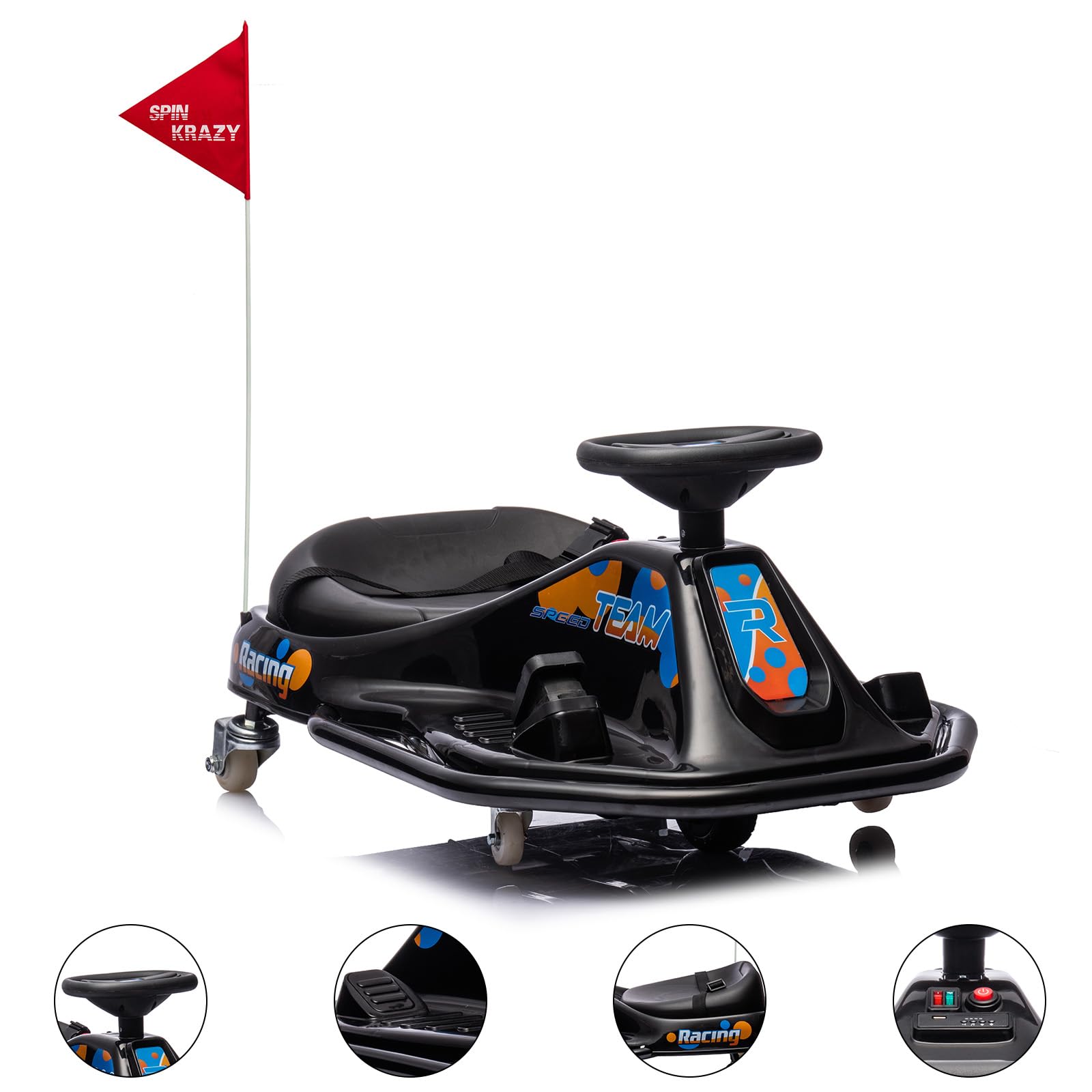 GARVEE 360° Rotating Electric Drift Go Kart for Kids - 24V Ride On Race Car with Adjustable Speed, LED Lights & Music | Perfect for Indoor/Outdoor Play, Birthday Gifts & Backyard Racing