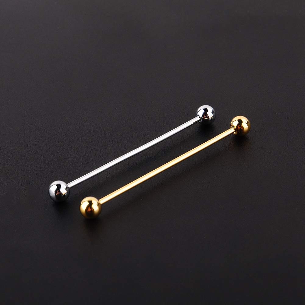 Gold Plated Steel Collar Pins for Men - 2 Pack Tie Bar Clips, 6CM Barbell Stud Brooch for Suits & Formal Wear | Perfect for Weddings, Business Meetings & Special Occasions