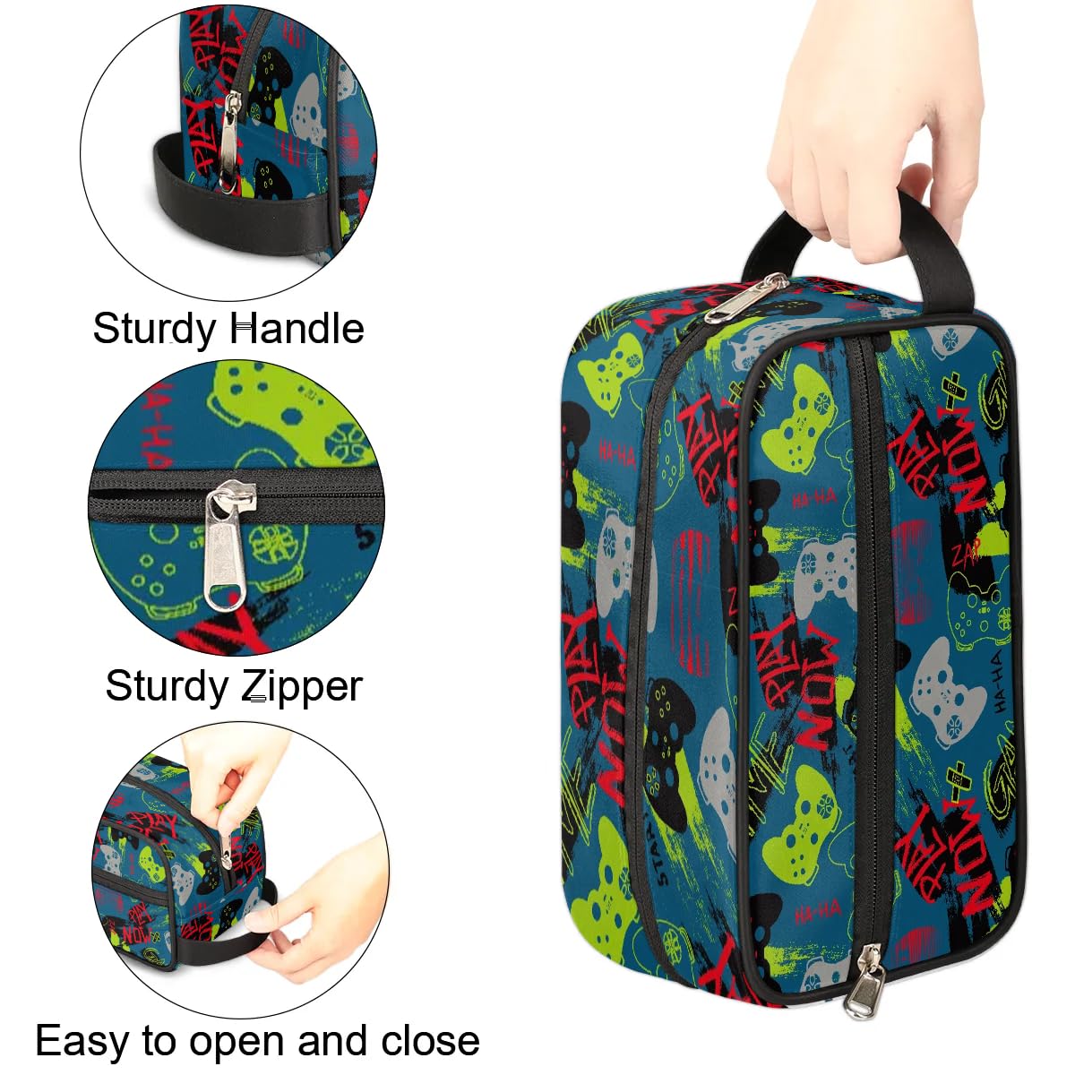 Waterproof Hanging Travel Toiletry Bag for Kids & Teens - Portable Dopp Kit for Boys' Bathroom Essentials, Game Joysticks & Accessories - Perfect for School Trips, Camping & Family Vacations