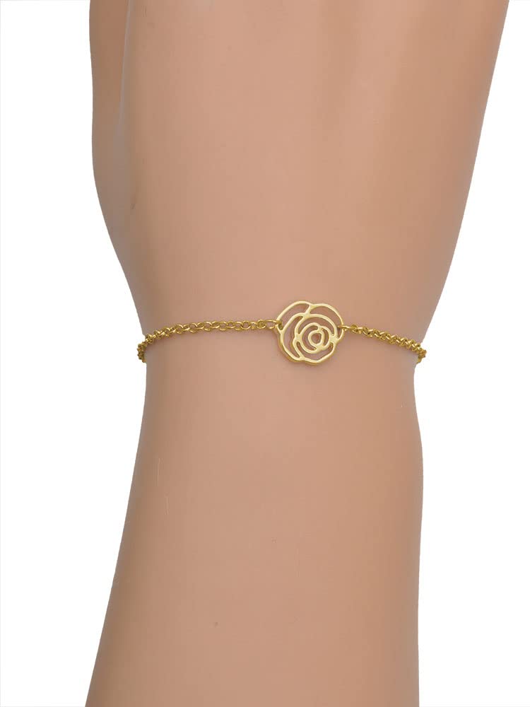Delight Jewelry Fimo Clay Sunflower with Ladybug Charm Bracelet - Gold-tone Rose Link, Adjustable 6.25