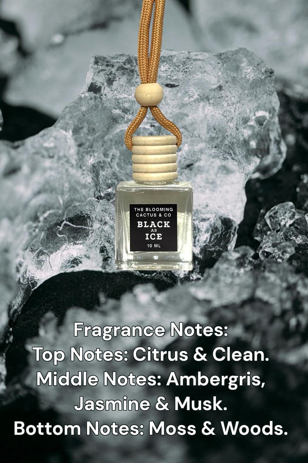 Blooming Cactus & Co. Car Diffuser with Refill - Long Lasting Phthalate-Free Air Freshener Hanging for Vehicles | Black Ice Scent | Perfect for Road Trips, Commuting & Office Use