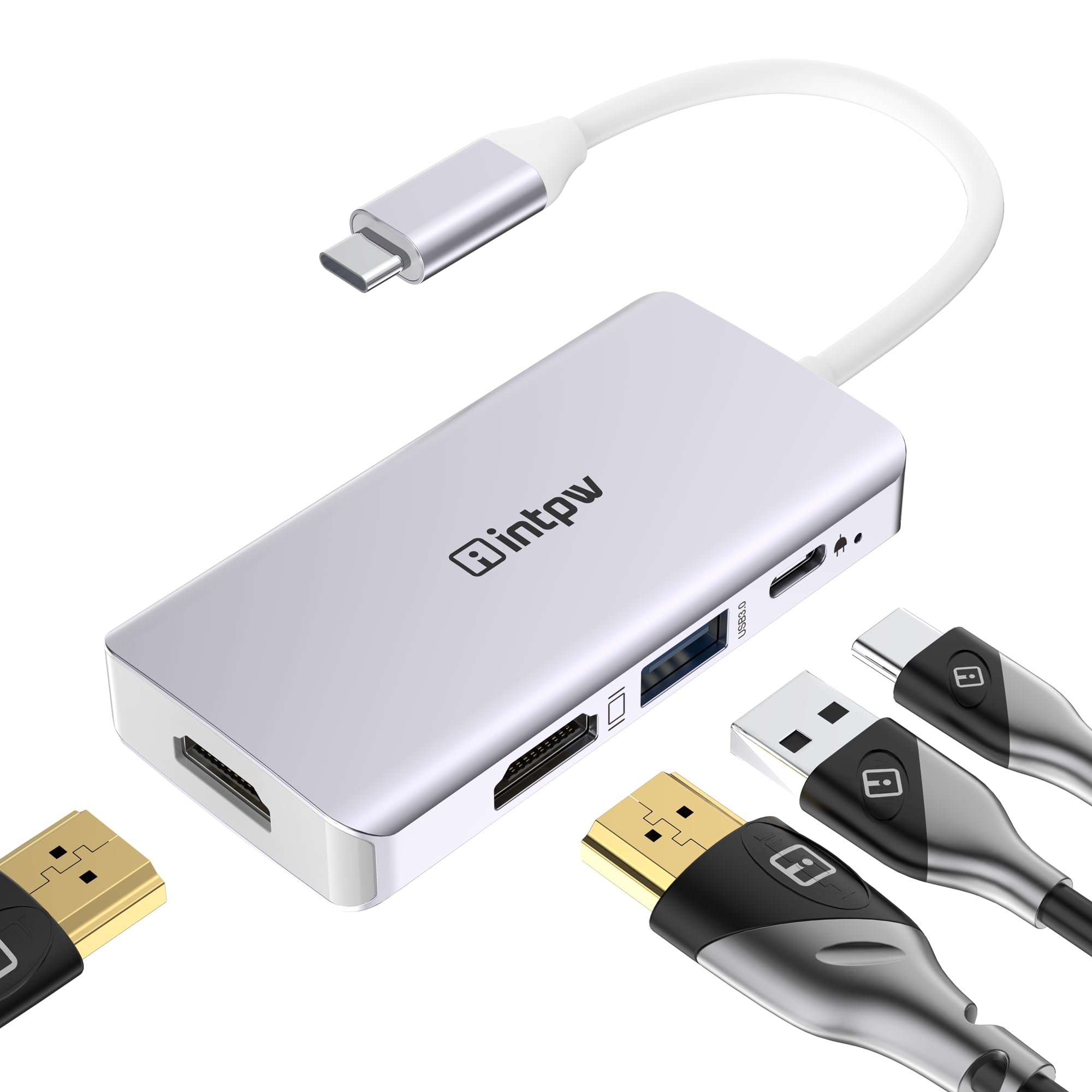USB C to Dual HDMI Adapter 4K - Thunderbolt 3 Compatible for MacBook Pro/Air, iPad Pro, Dell XPS, Nintendo Switch - Silver | Dual Monitor Setup for Work, Gaming & Presentations