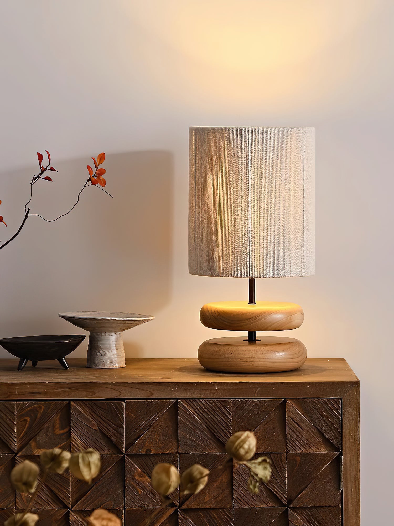 Modern Nora Wood Table Lamp - Handcrafted Solid Wood Nightstand Lamp with Fabric Shade for Bedroom, Living Room, Office - Warm Ambient Lighting for Home Decor