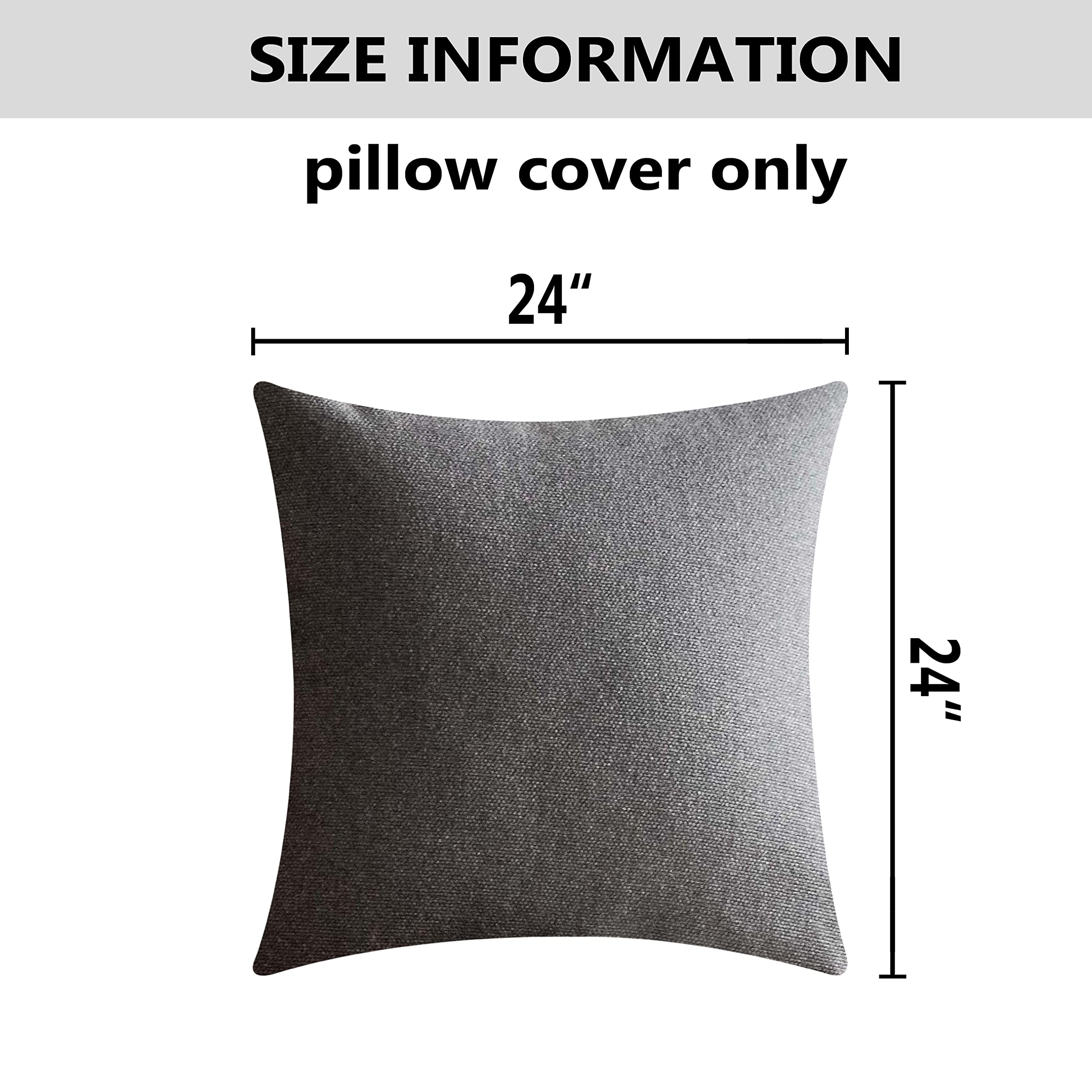 Premium Cotton Throw Pillow Covers 24x24 Inches (60x60 cm) - Set of 2 Dark Gray Decorative Cushion Covers for Sofa, Couch, Bed & Patio - Soft & Stylish Home Decor Accent