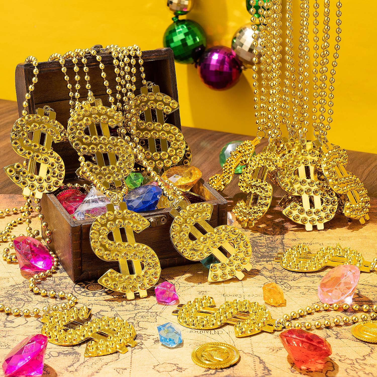 Gold Dollar Sign Necklace - Fake Money Chain Jewelry for Men | Hip Hop Rapper Costume Accessories | Mardi Gras Party Bling | Perfect for Concerts, Halloween & Streetwear Fashion