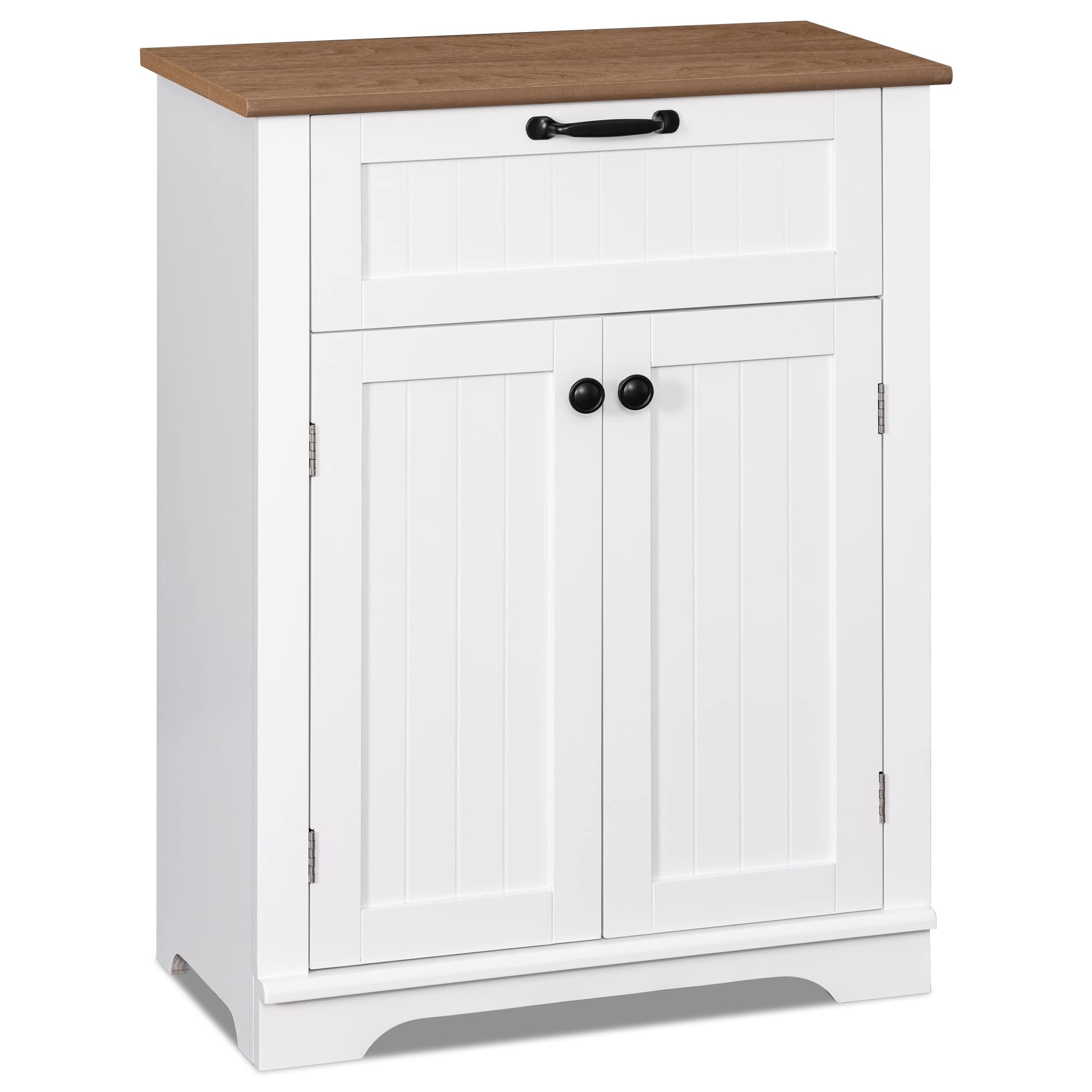 WAMPAT White Wooden Bathroom Floor Cabinet with Doors & Sliding Drawer - Adjustable Shelves Storage Organizer for Entryway, Bathroom, Living Room | Space-Saving Home Decor Solution