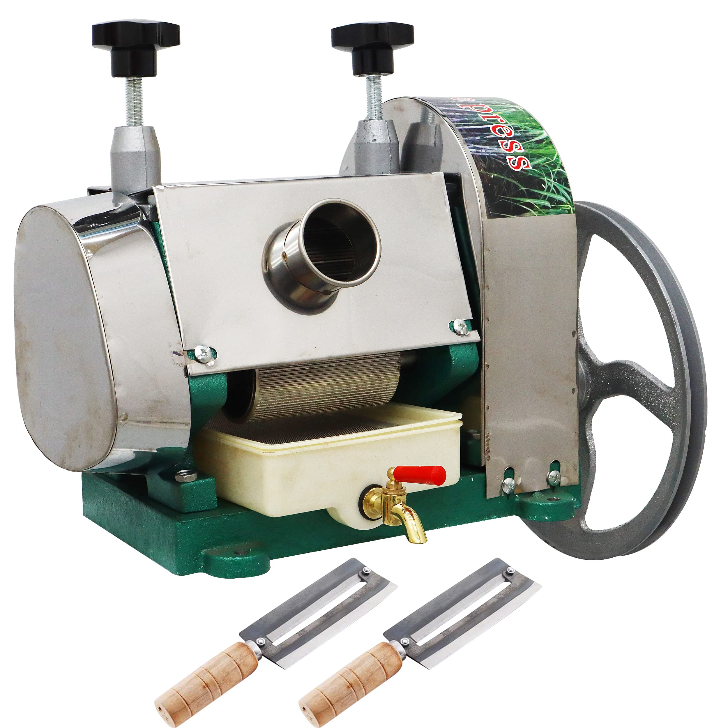 TECHTONGDA Manual Sugar Cane Juice Press Machine - Stainless Steel Commercial Sugarcane Juicer Extractor with Handwheel & 2 Peeling Knives for Home, Shop, and Restaurant Use - Perfect for Fresh Juice Bars, Healthy Drinks, and Natural Beverage Preparation