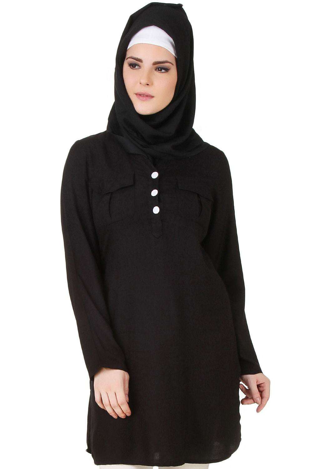 Fatinah Black Rayon Tunic Top for Women - Soft & Flowy Casual Blouse - Perfect for Work, Office & Everyday Wear