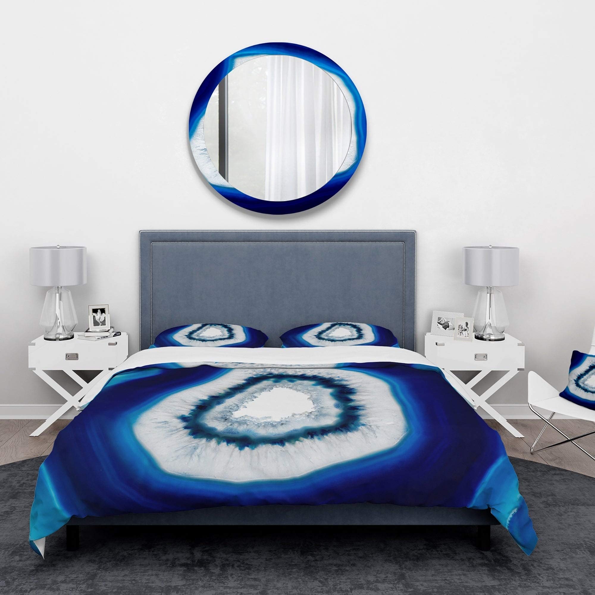 Designart 'Slice of Blue Agate Crystal' Stone Pattern Duvet Cover Set - Full/Queen Size 3-Piece Bedding with 2 Pillow Shams (Comforter Not Included) | Luxury Bohemian Bedroom Decor for Modern Homes