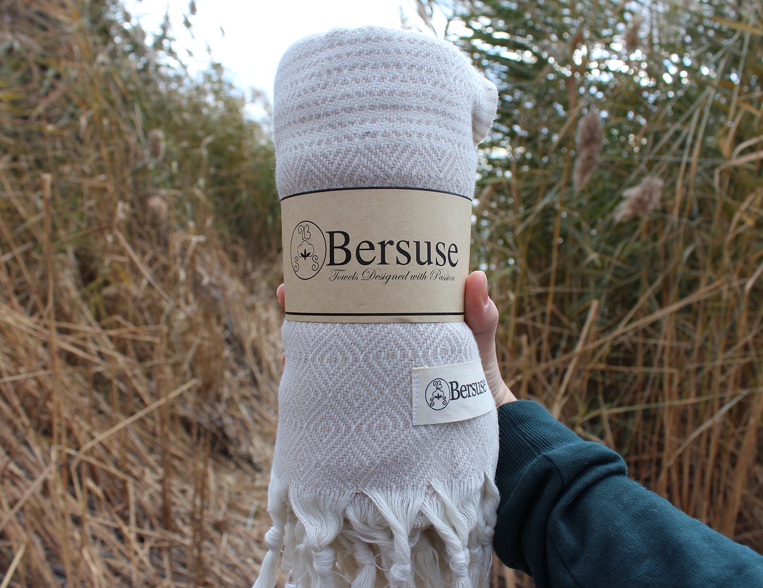 Bersuse 100% Cotton Turkish Towel Set of 6 - Ultra Absorbent Bath Towel, Beach Towel & Pool Towel (37x70 Inches, Beige) | Perfect for Vacation, Swimming, Spa Day & Summer Travel Essentials