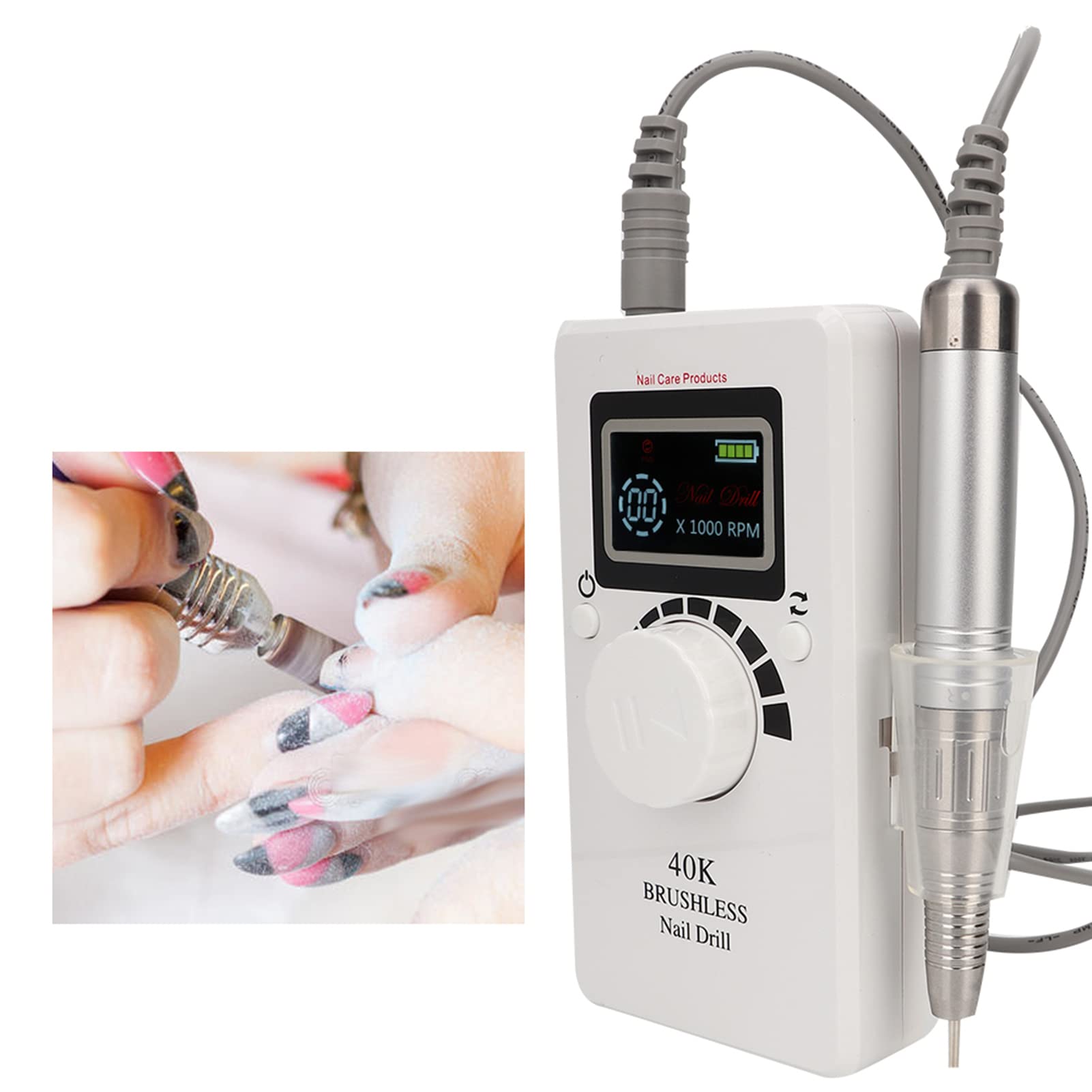 Professional Electric Nail Drill Kit - 40000 RPM Portable Nail Grinding Machine for Acrylic Nails, Manicure & Pedicure | Perfect for Nail Salon, Home DIY & Professional Use | Rechargeable Nail File with Multiple Attachments (US Plug)