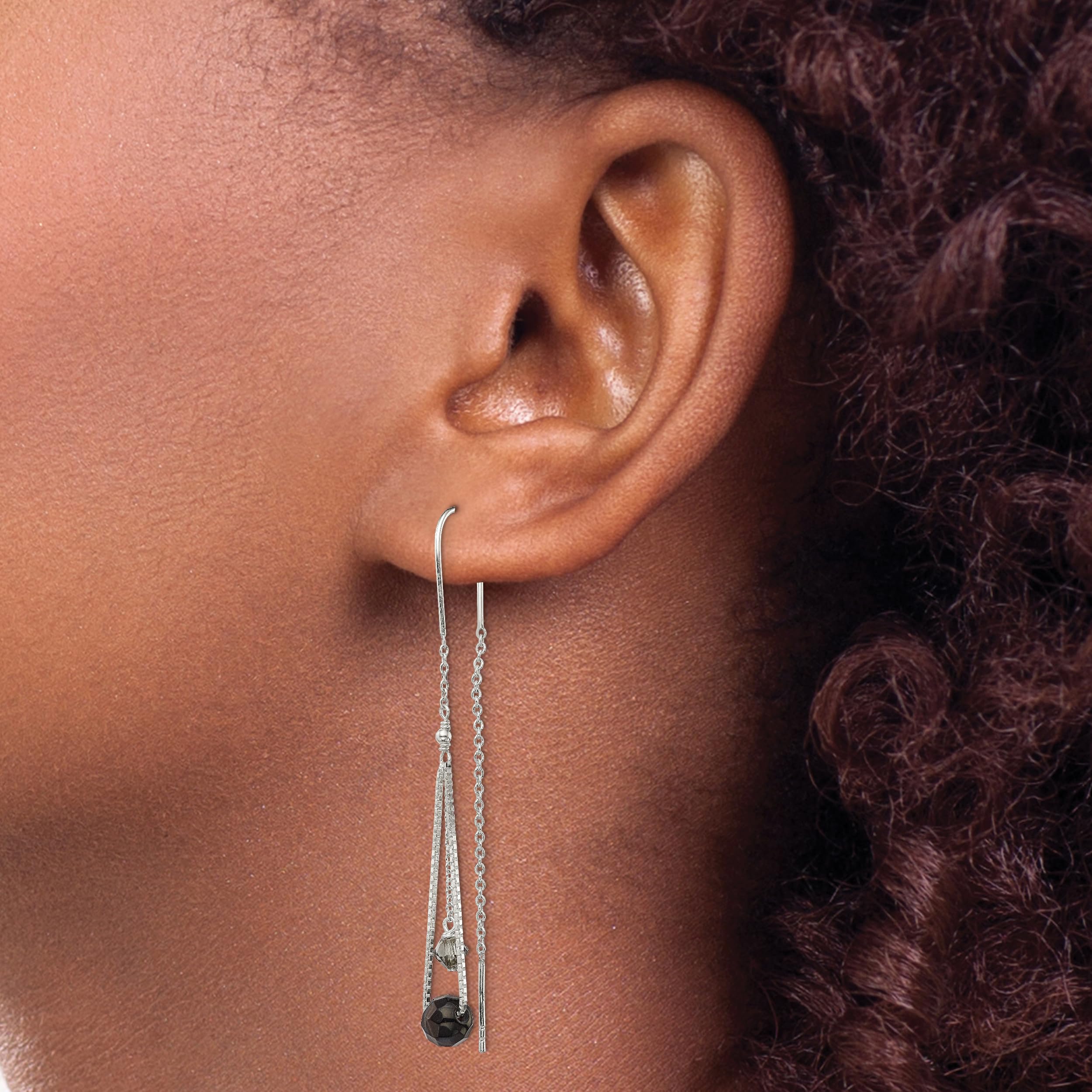 925 Silver Black Rhinestone Threader Earrings for Women Party & Evening