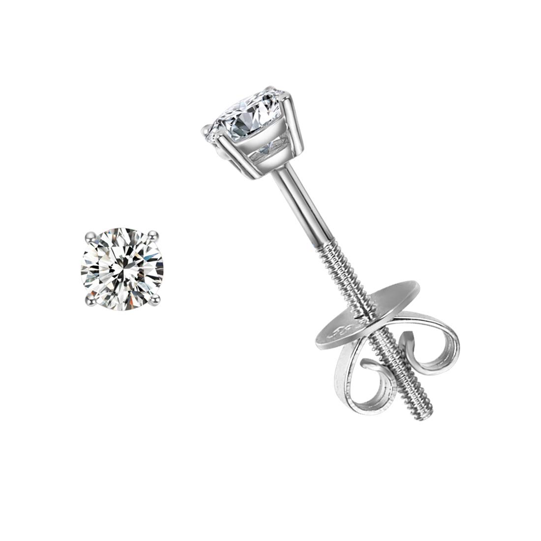 14K White Gold Moissanite Stud Earrings for Women - Round Cut D-E Color VVS Clarity 4-Prong Setting Solid 585 Gold Jewelry | Perfect for Weddings, Anniversaries & Everyday Elegance