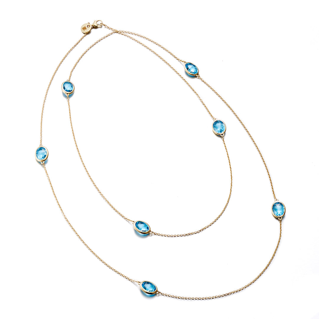 Swiss Blue Topaz Station Necklace - Elegant Layering Jewelry for Women, Perfect for Everyday Wear & Special Occasions