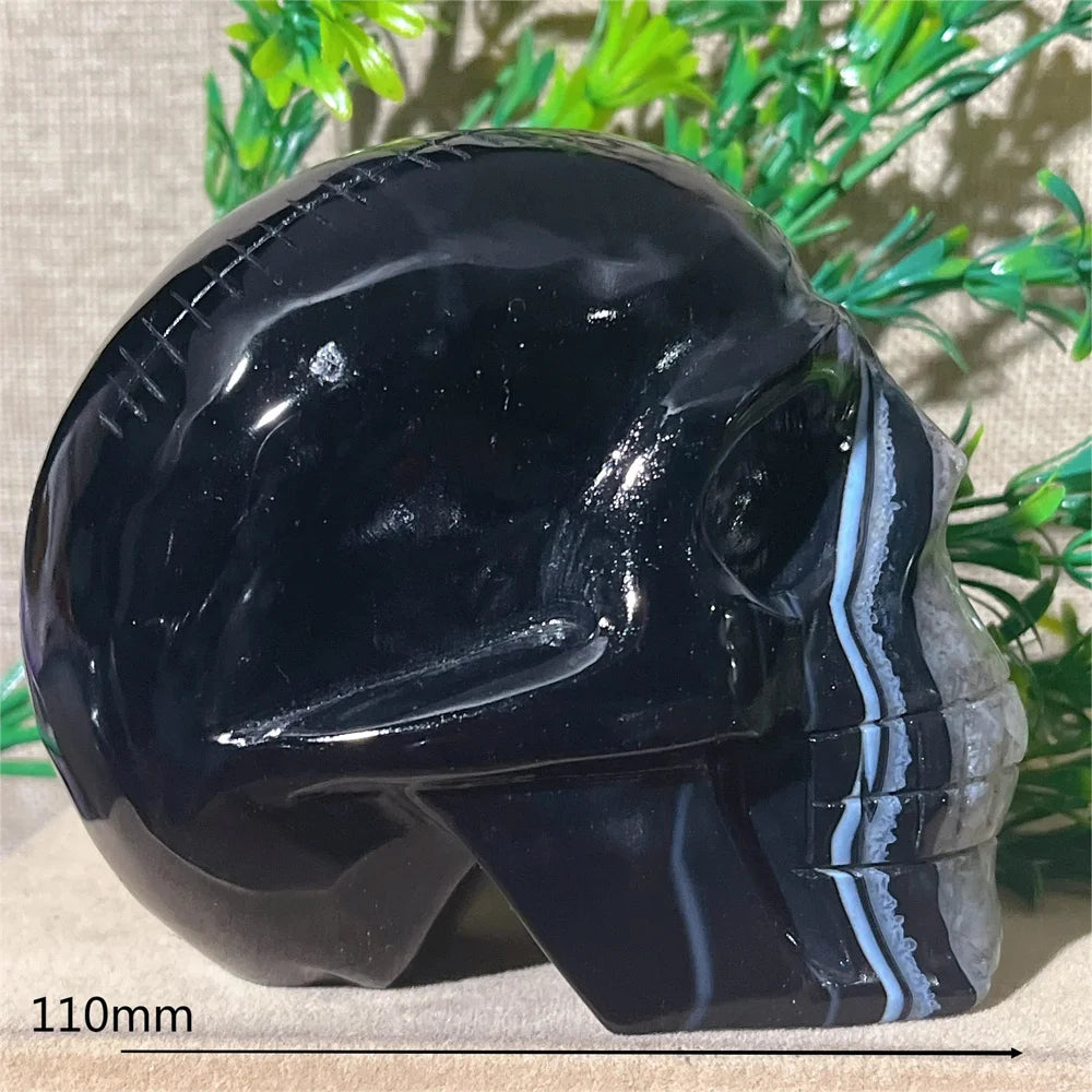 Black Agate Skull Carving - Natural Crystal Healing Gemstone for Spiritual Home Decor, Meditation & Energy Work | Handcrafted Mineral Craft for Gifts & Altar Decorations
