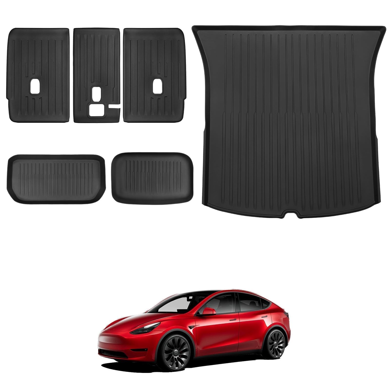 BASENOR 2025 Tesla Model Y All-Weather Waterproof Trunk Mat & Cargo Liner Set - TPE Anti-Slip Rear Trunk Mat, Frunk Liner & 2nd Row Seat Back Protector - Interior Accessories for Tesla Model Y 2020-2024 | Perfect for Road Trips, Camping & Daily Protection