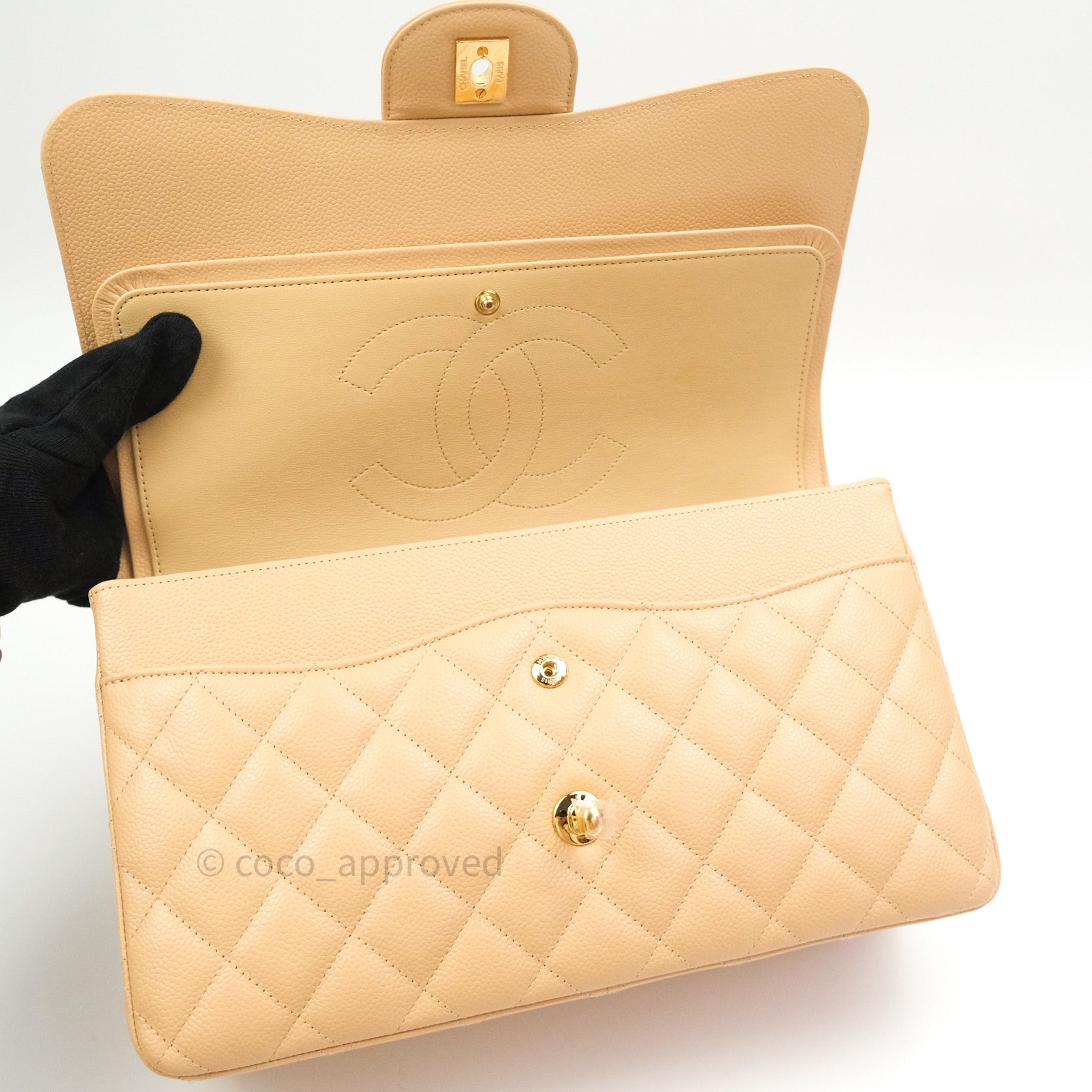 Chanel Classic Jumbo Double Flap Bag Beige Caviar Leather with Gold Hardware - Luxury Designer Handbag for Women, Perfect for Parties & Special Occasions